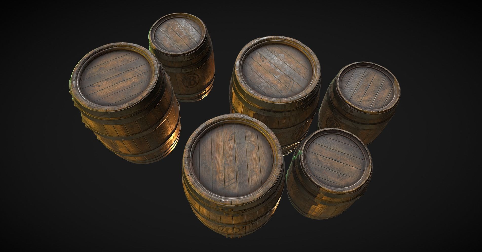 Wood barrels Low-poly 3D model_3