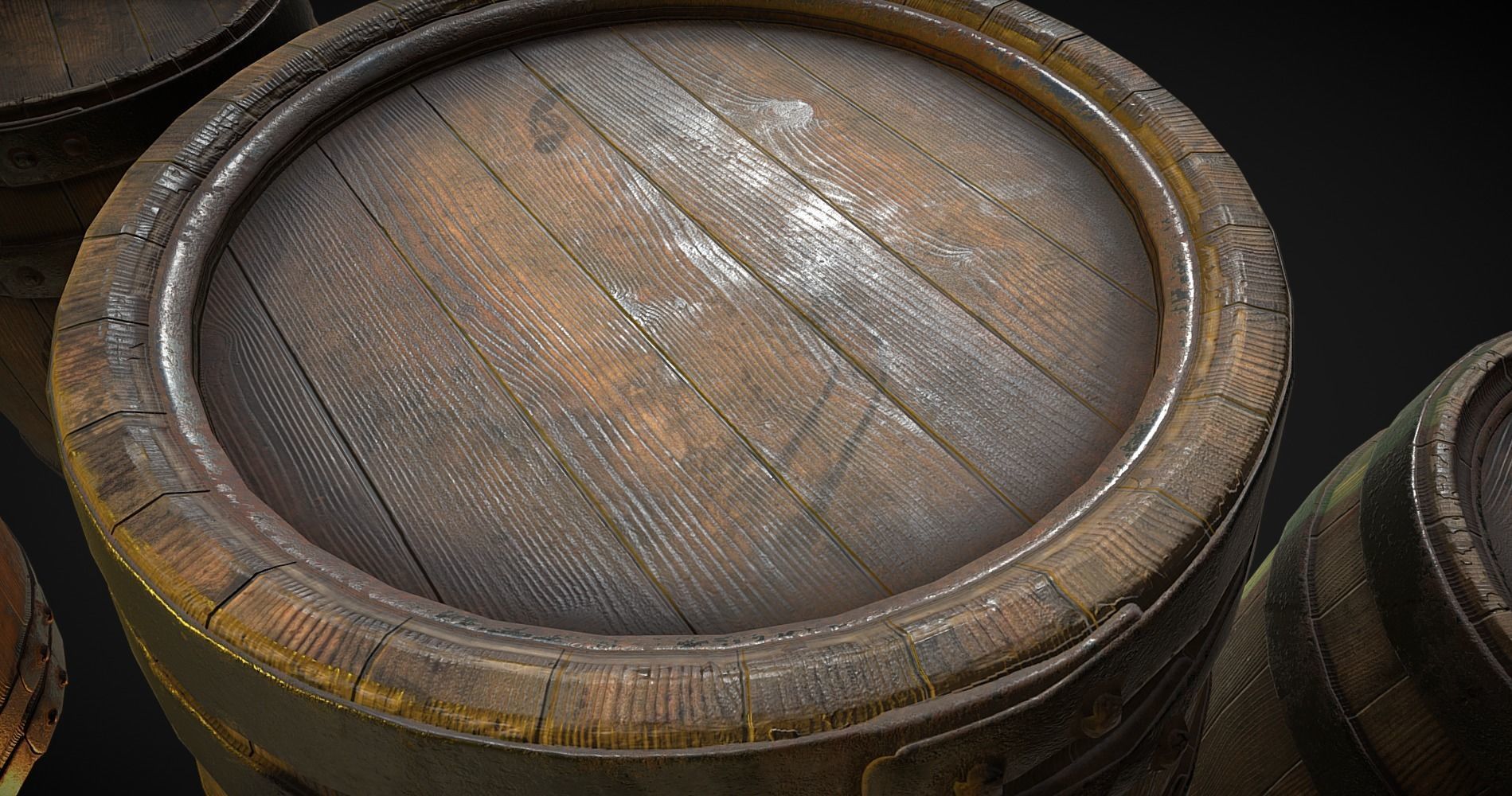 Wood barrels Low-poly 3D model_1