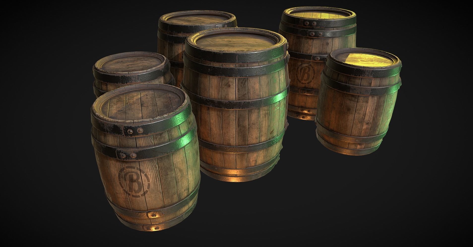 Wood barrels Low-poly 3D model_4