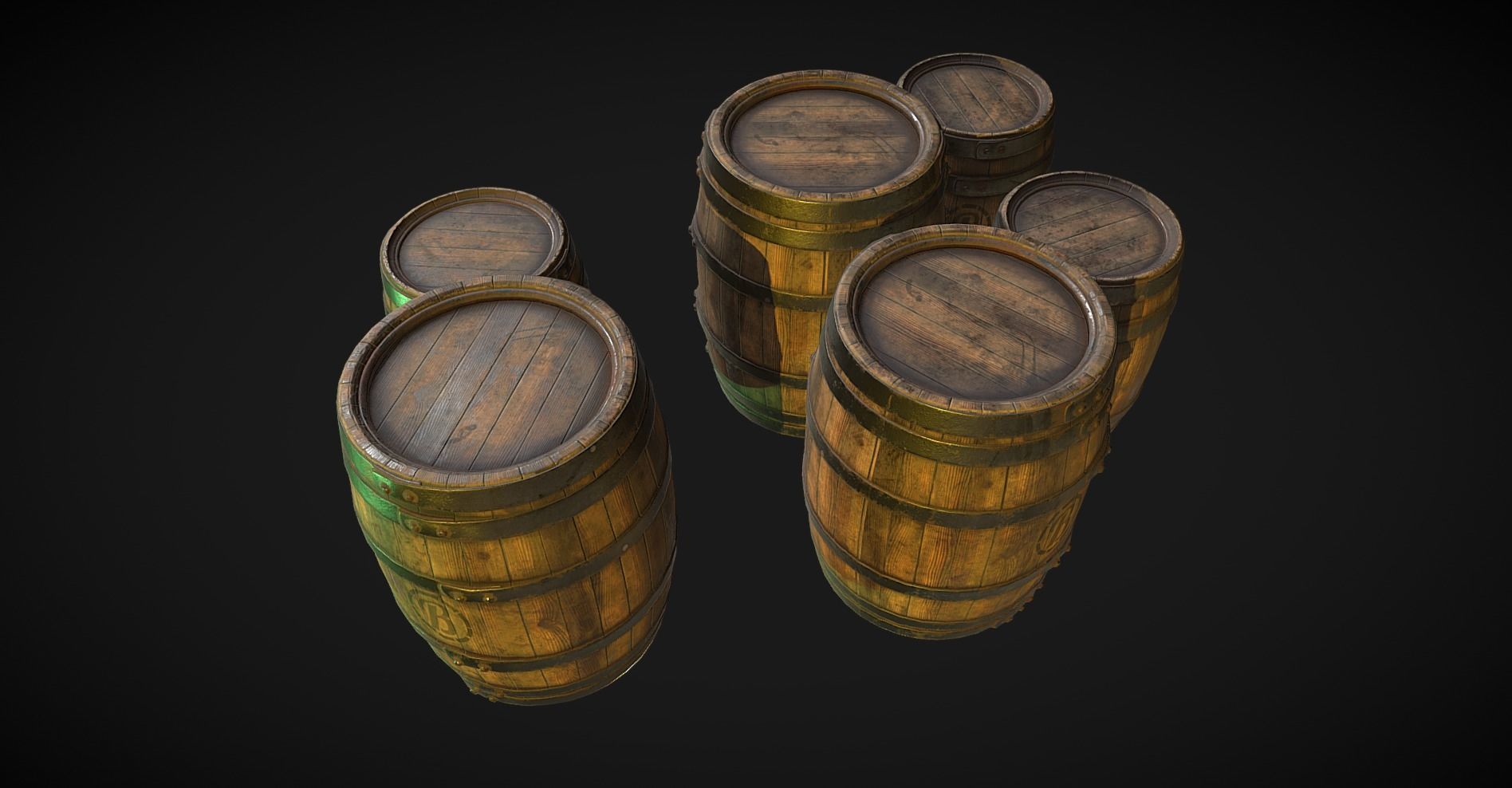 Wood barrels Low-poly 3D model_2