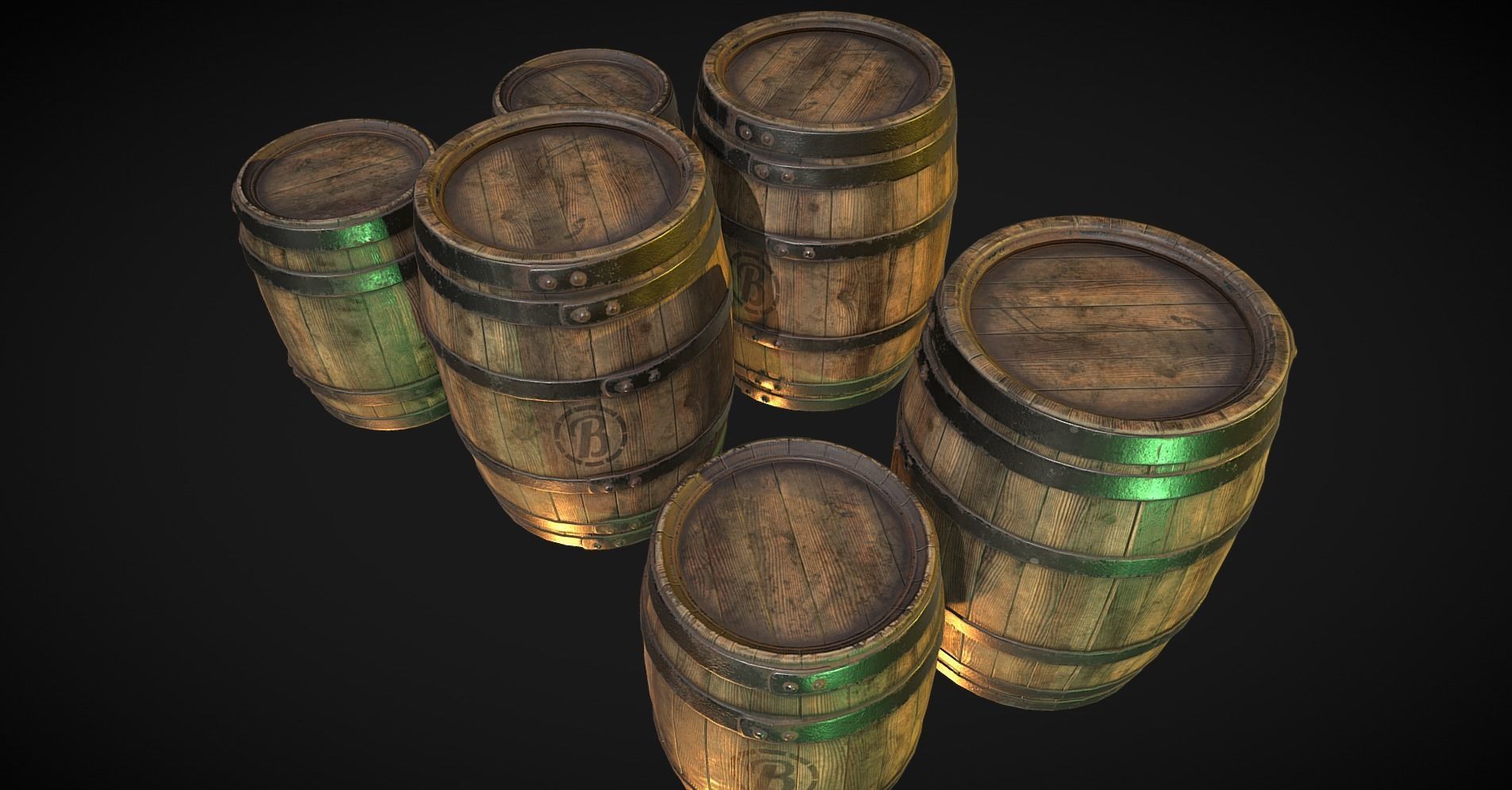 Wood barrels Low-poly 3D model_5