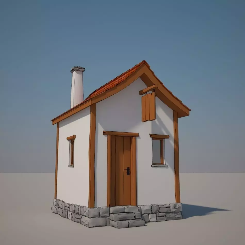Cartoon Medieval House 01 3D model_0