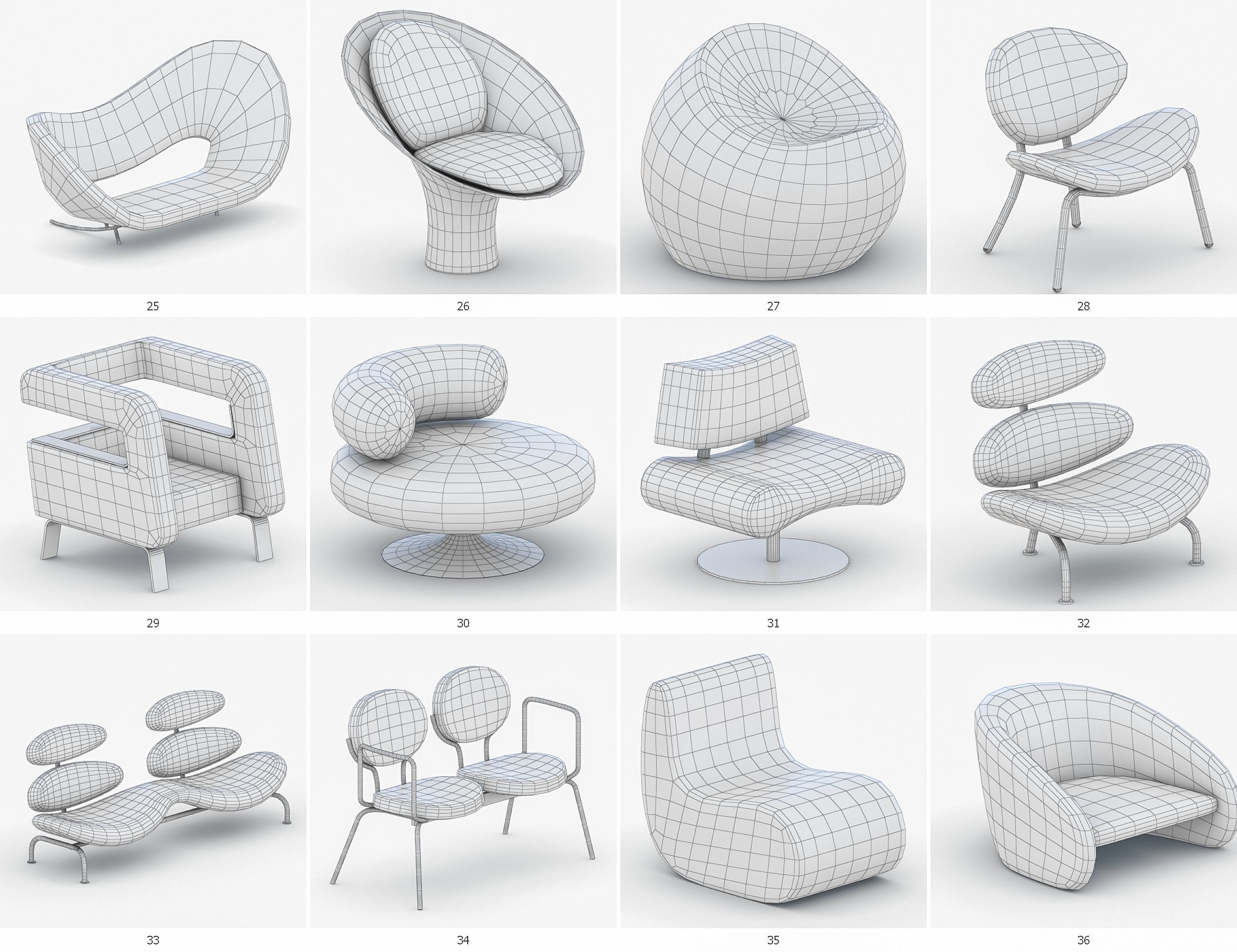 Armchairs Collection Vol 5 Low-poly 3D model_6