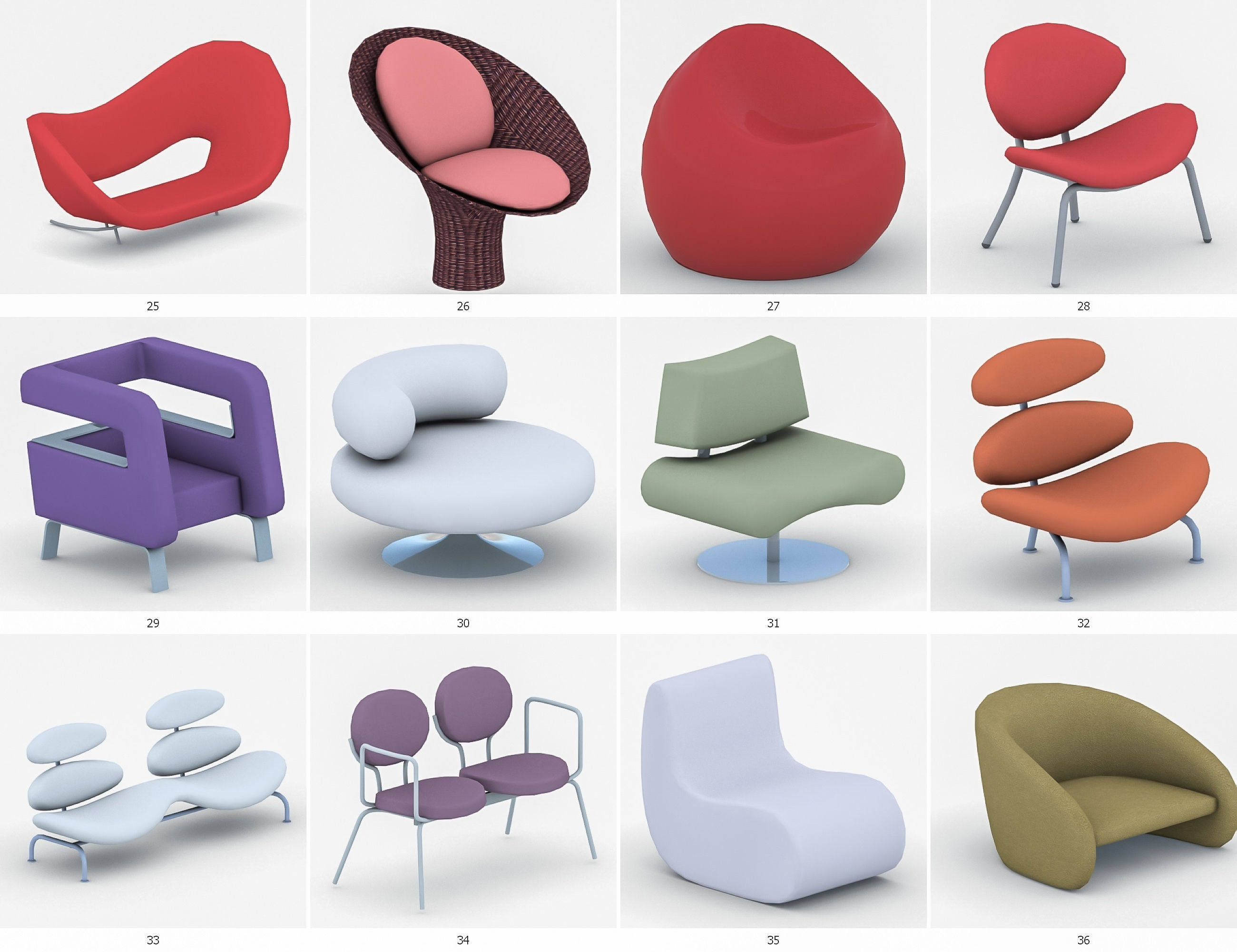 Armchairs Collection Vol 5 Low-poly 3D model_5