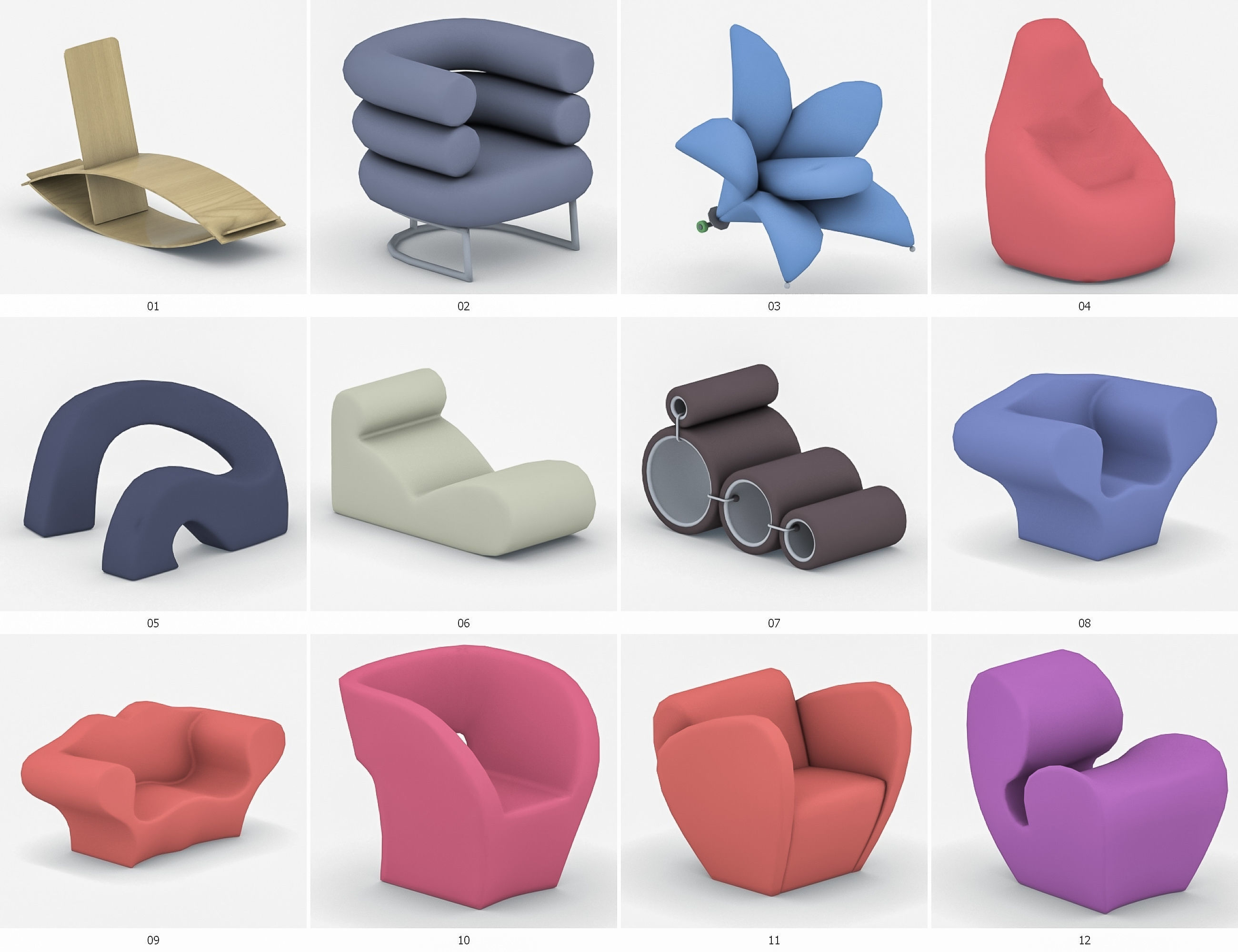 Armchairs Collection Vol 5 Low-poly 3D model_1
