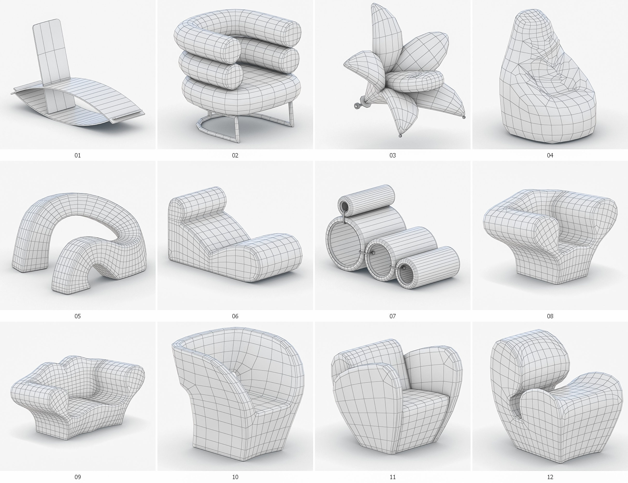 Armchairs Collection Vol 5 Low-poly 3D model_2