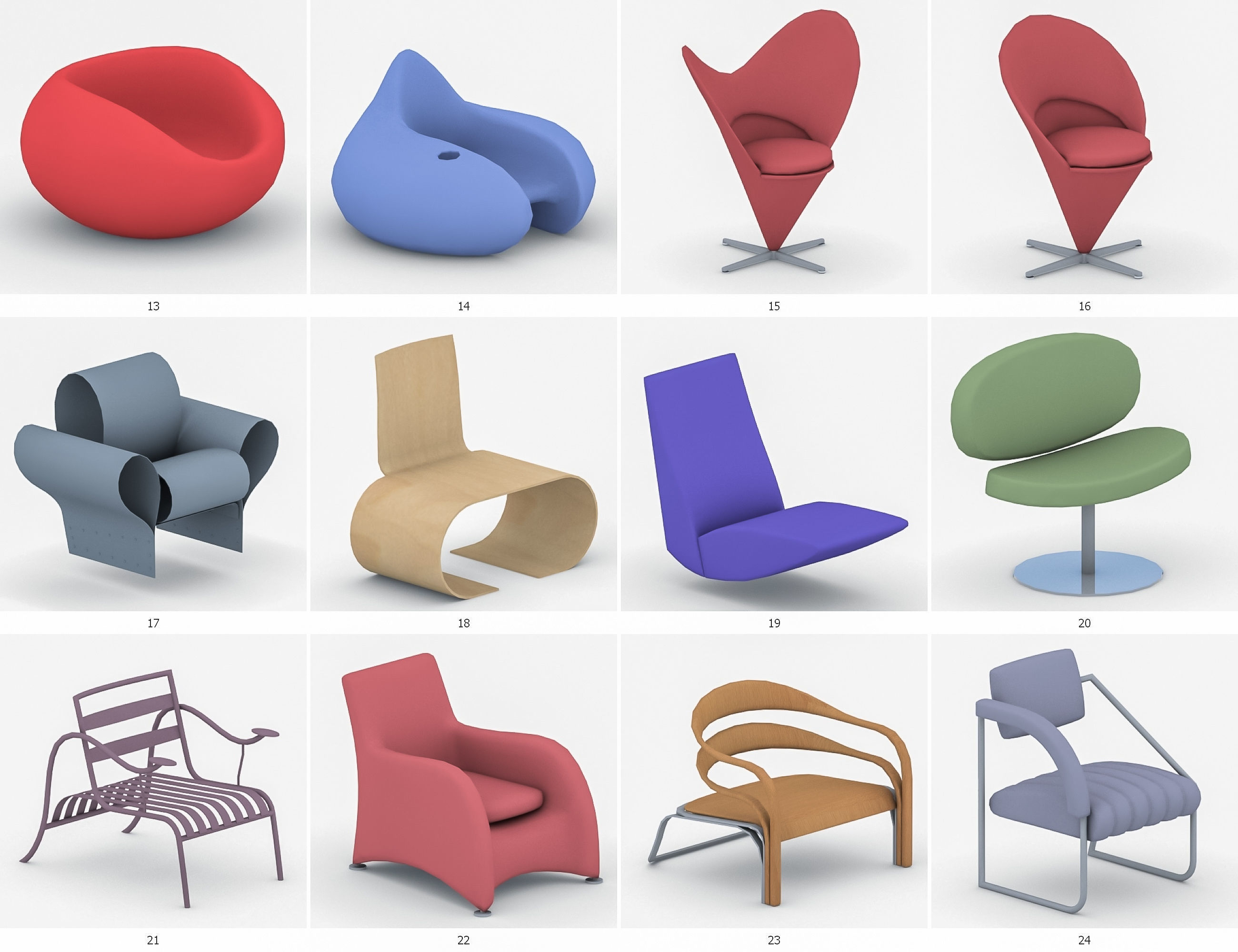 Armchairs Collection Vol 5 Low-poly 3D model_3