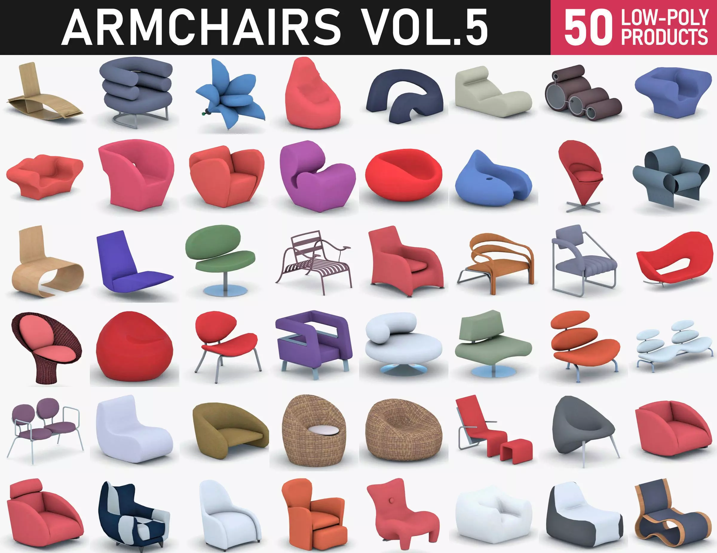Armchairs Collection Vol 5 Low-poly 3D model_0