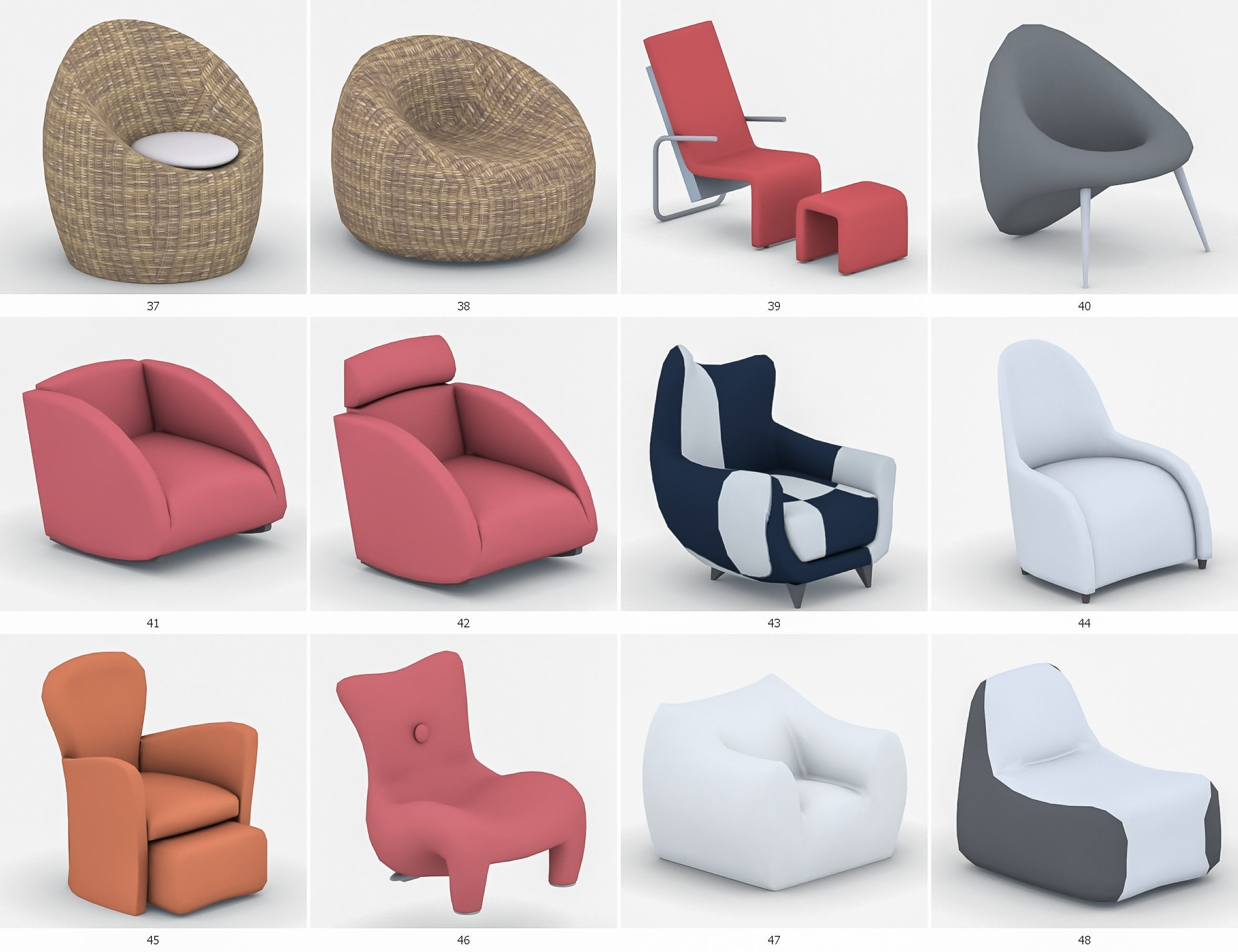Armchairs Collection Vol 5 Low-poly 3D model_7