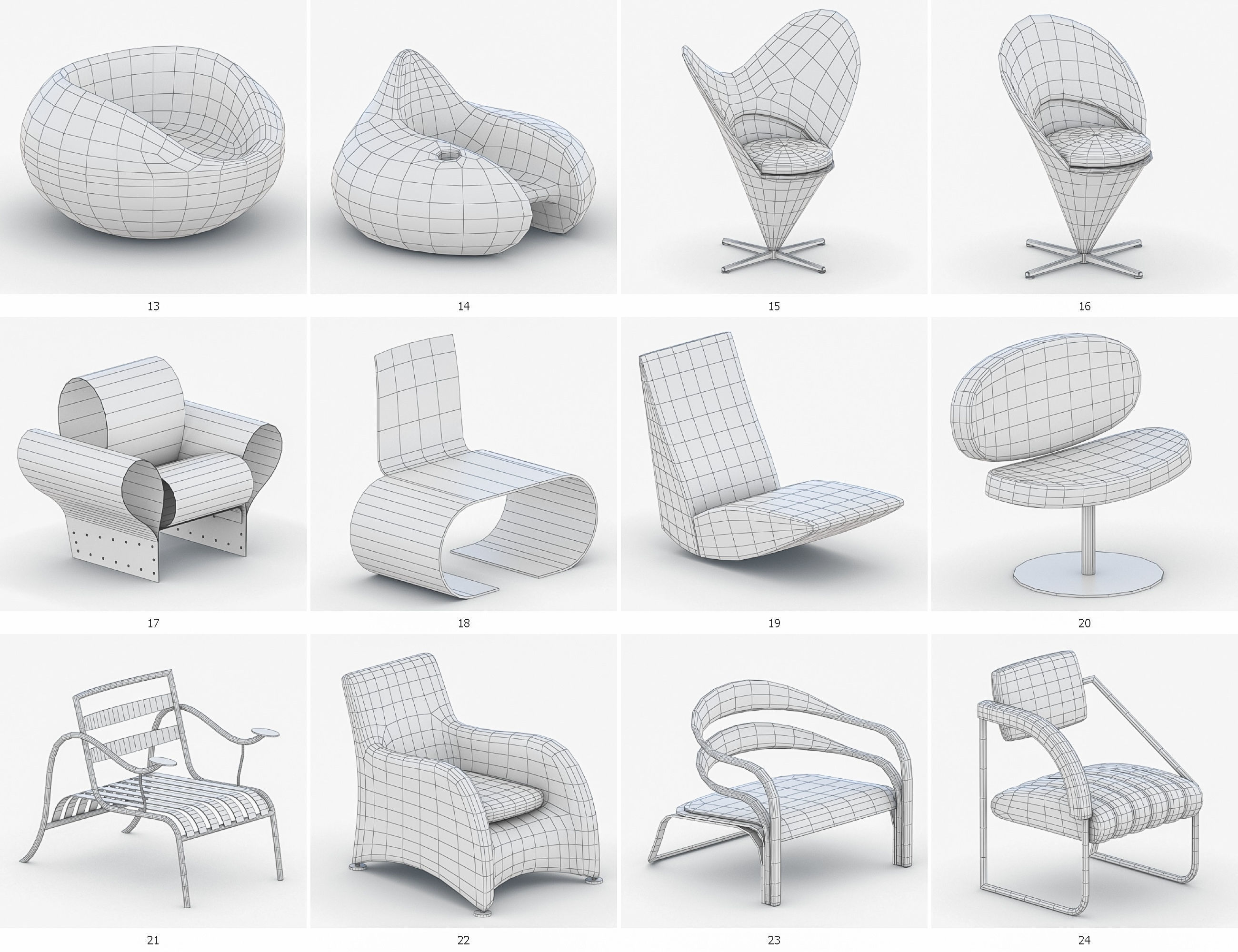 Armchairs Collection Vol 5 Low-poly 3D model_4