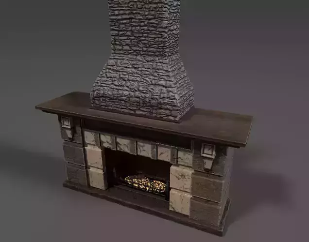 Low Poly Fireplace - Game Ready Low-poly 3D model