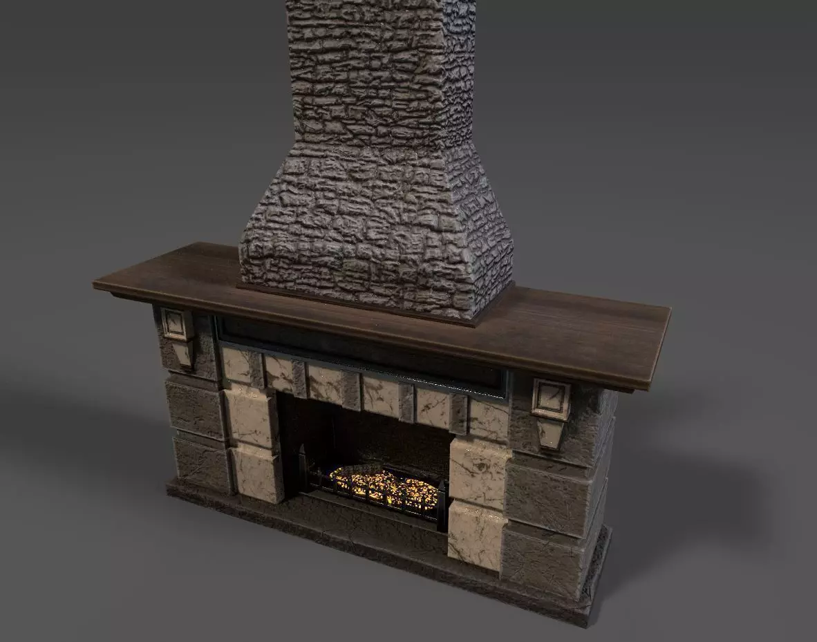 Low Poly Fireplace - Game Ready Low-poly 3D model