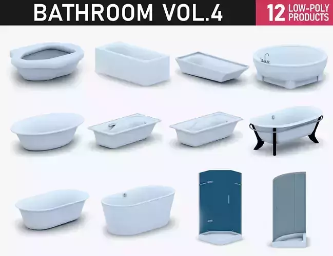Bathroom Vol 4 - Bathtub and Showers Low-poly 3D model