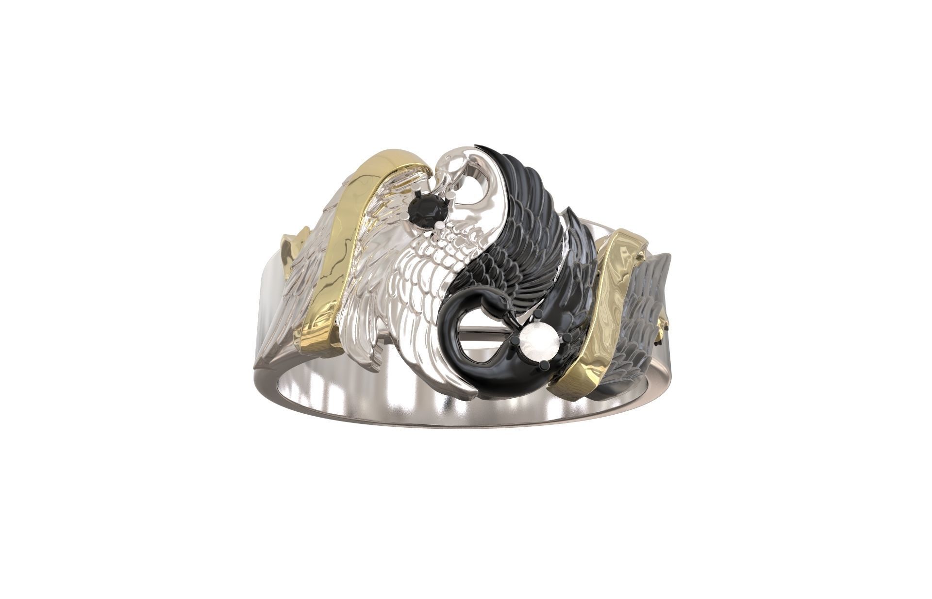Ring Yin Yang Swans 3D print model_3