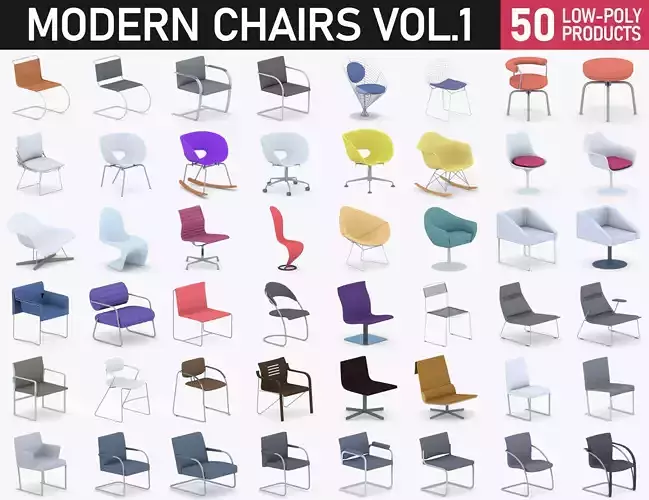 Chairs Collection Vol 1 Low-poly 3D model