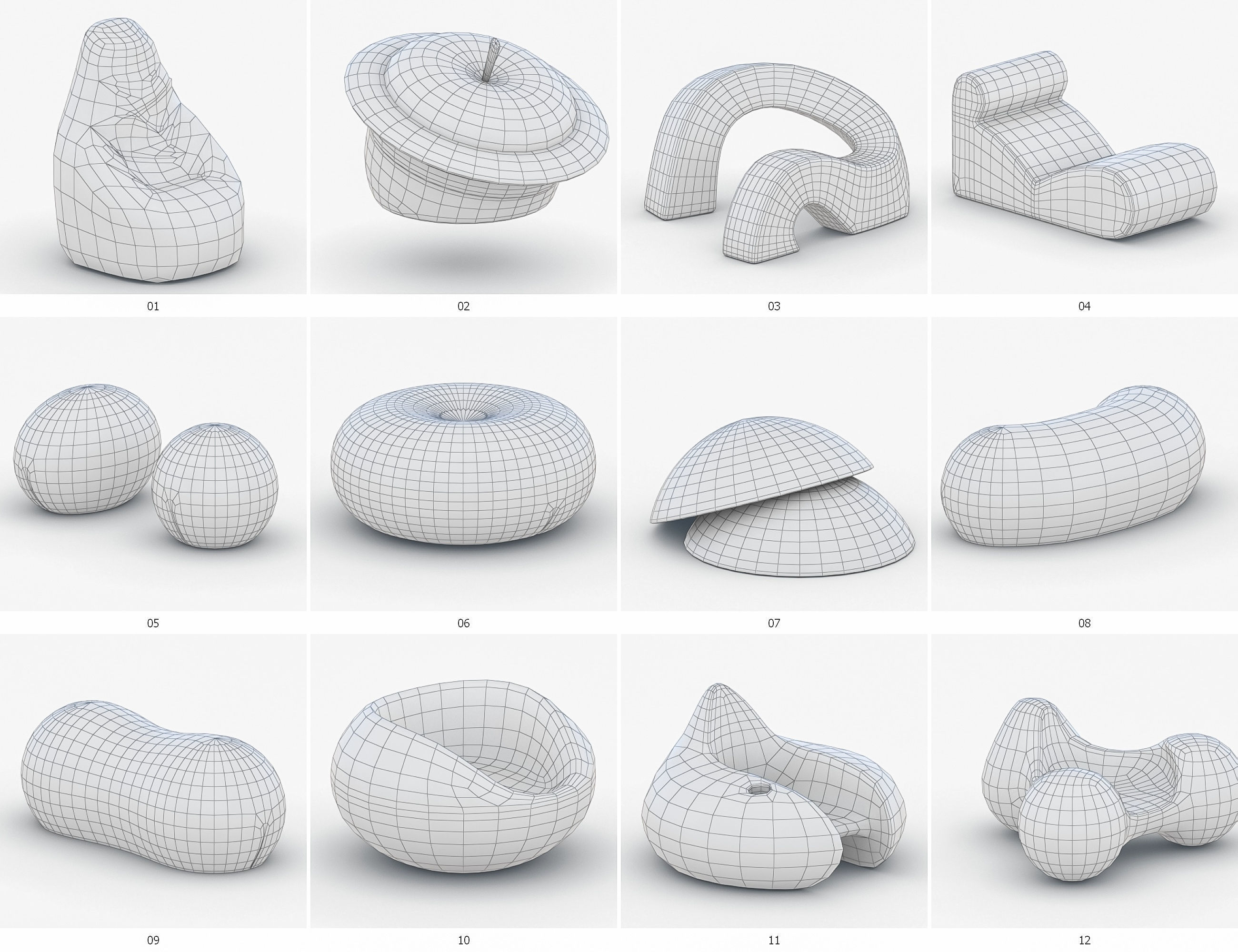Bean Bag Chairs Collection Low-poly 3D model_2