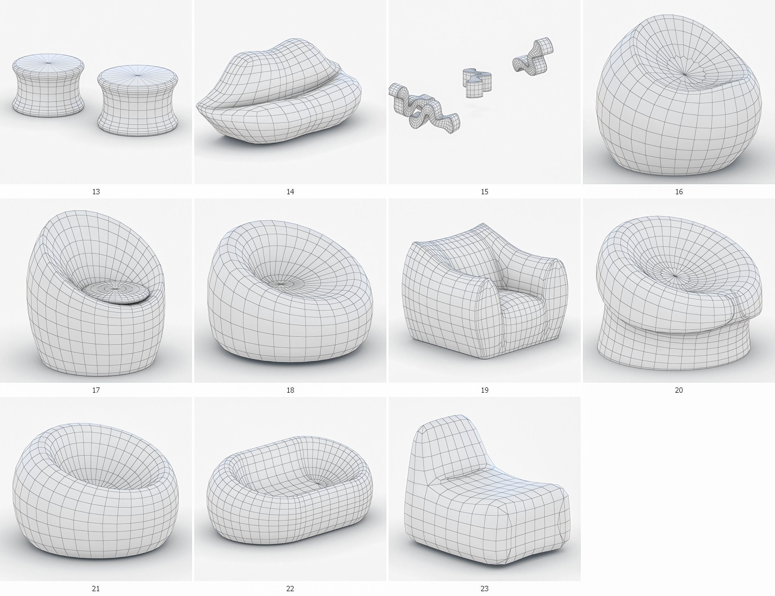 Bean Bag Chairs Collection Low-poly 3D model_4