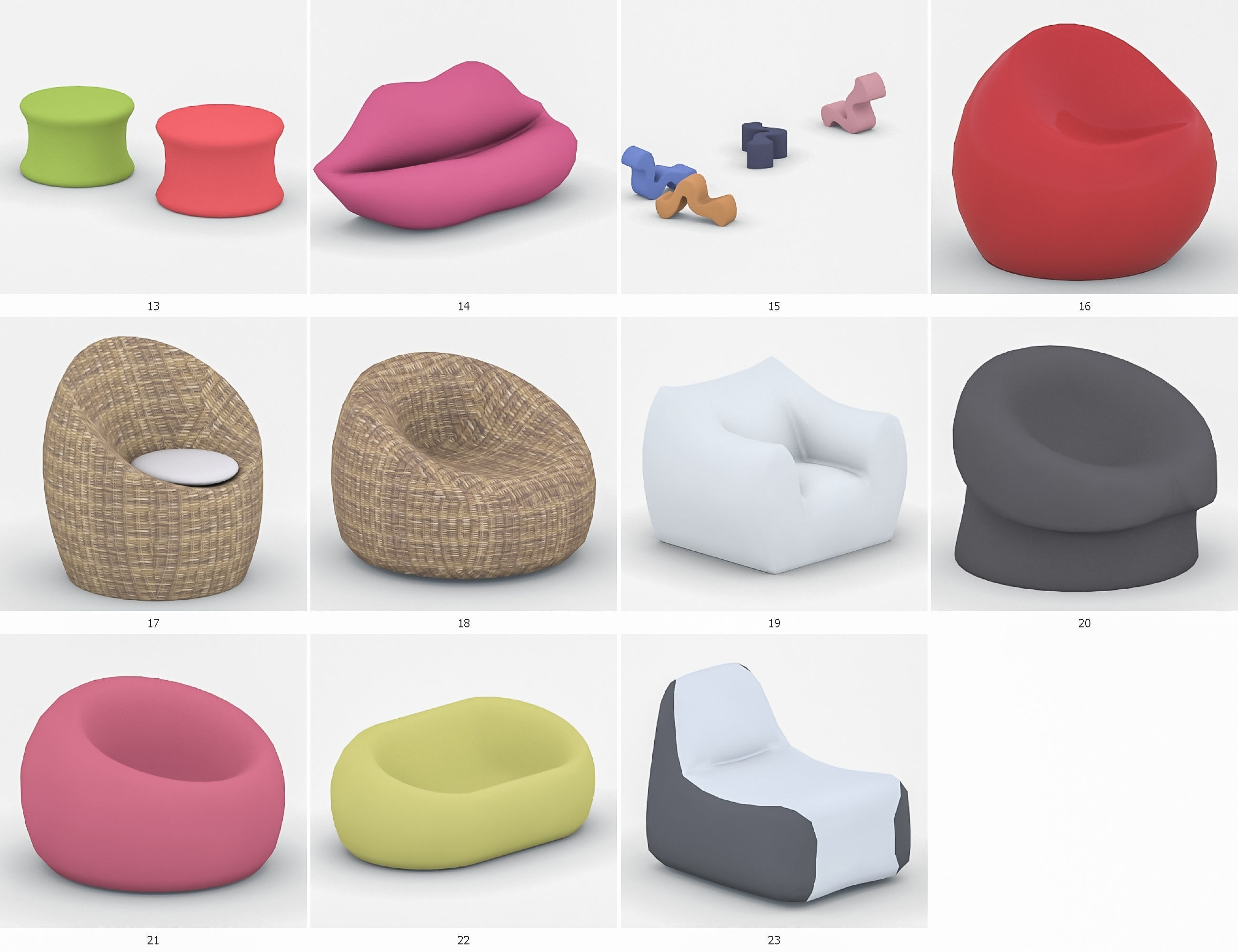 Bean Bag Chairs Collection Low-poly 3D model_3