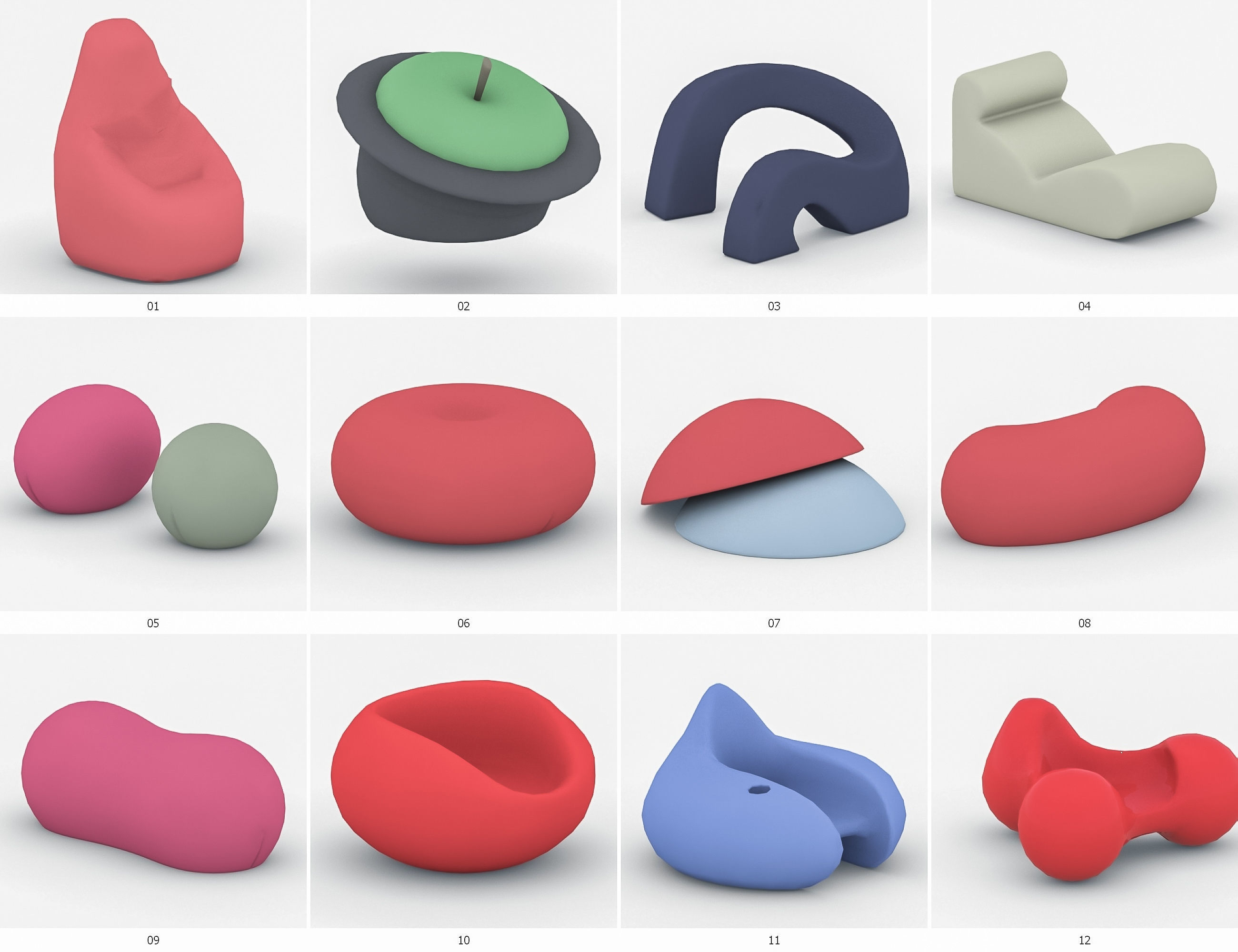 Bean Bag Chairs Collection Low-poly 3D model_1