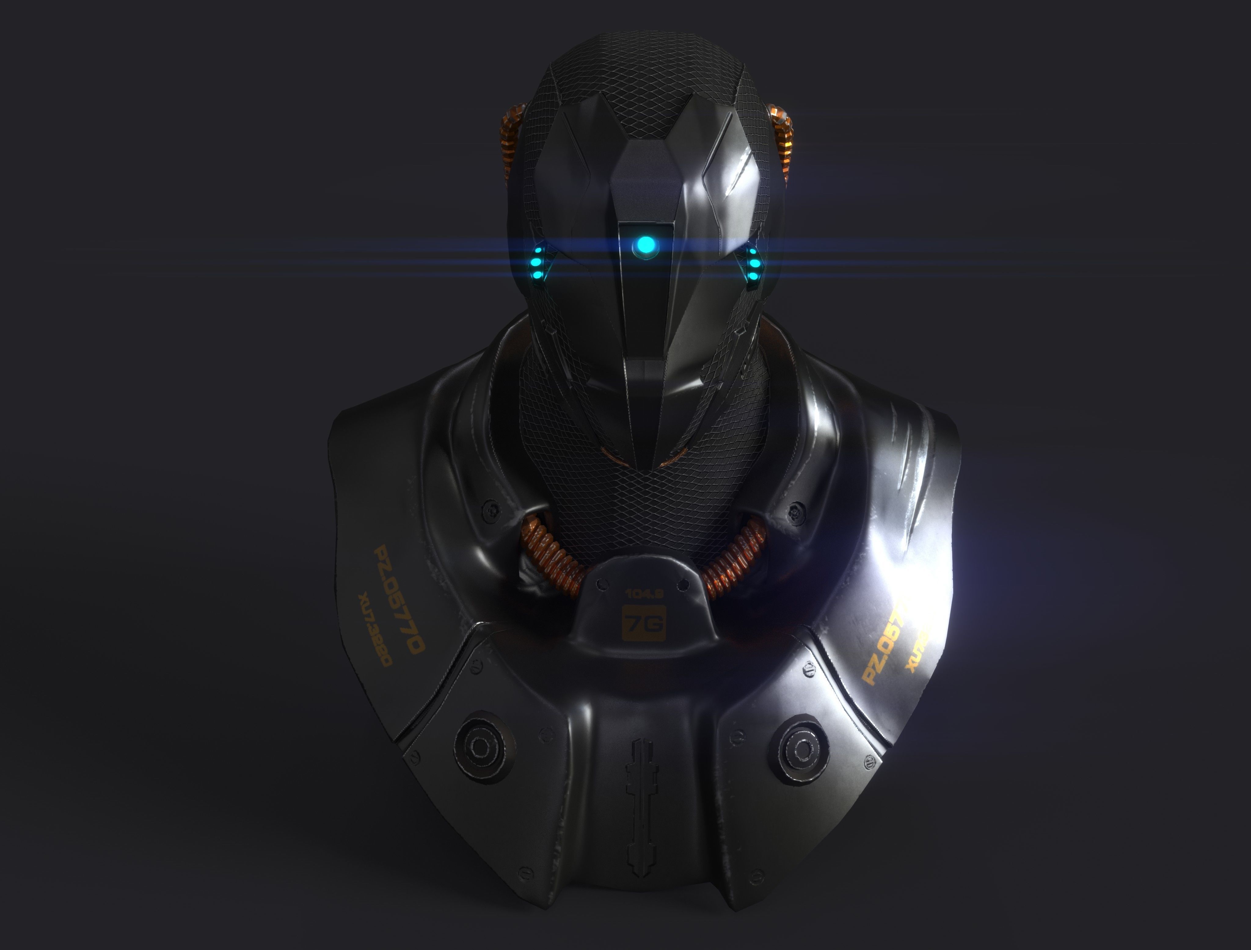 Armor futuristic robot head Low-poly 3D model_1