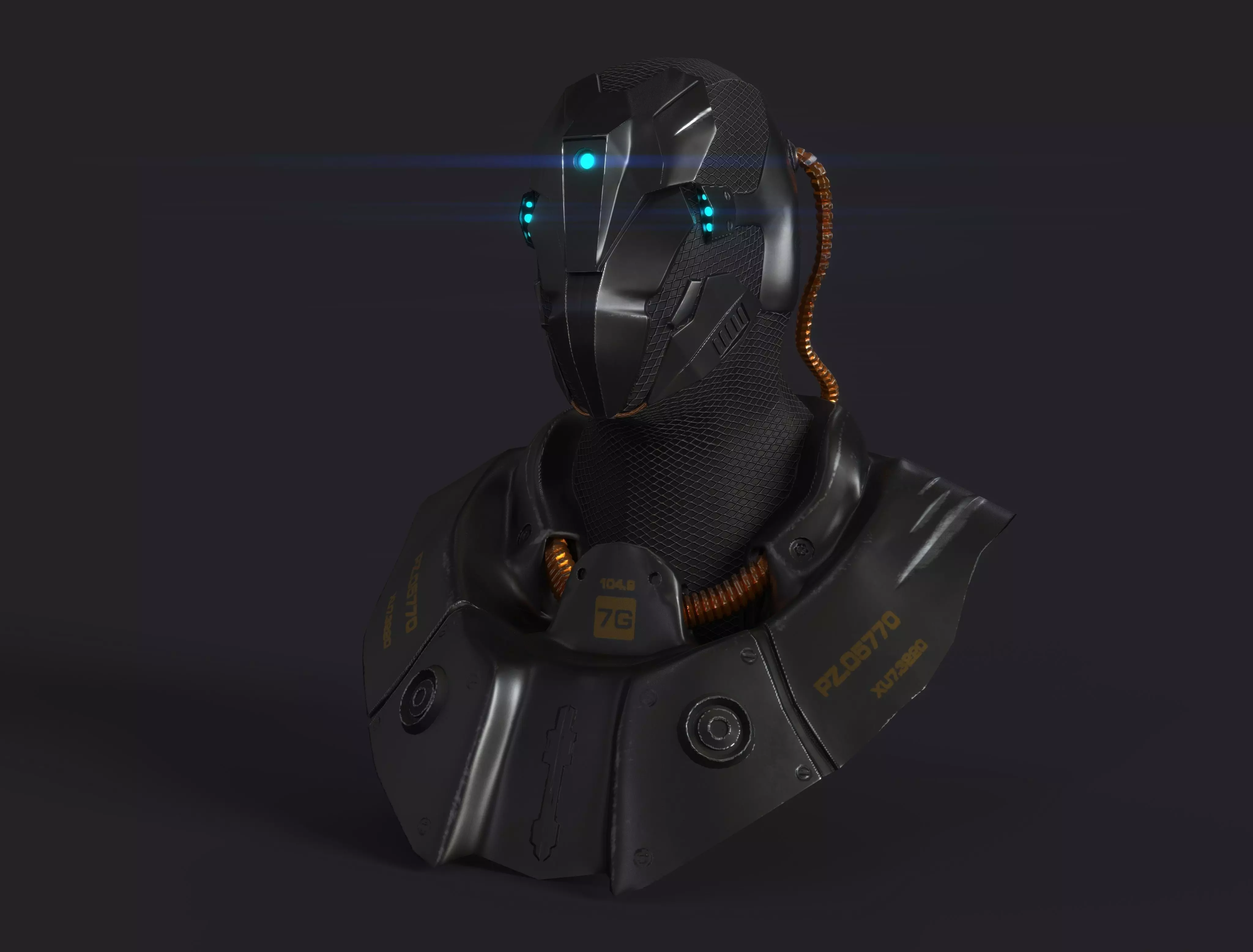 Armor futuristic robot head Low-poly 3D model_0