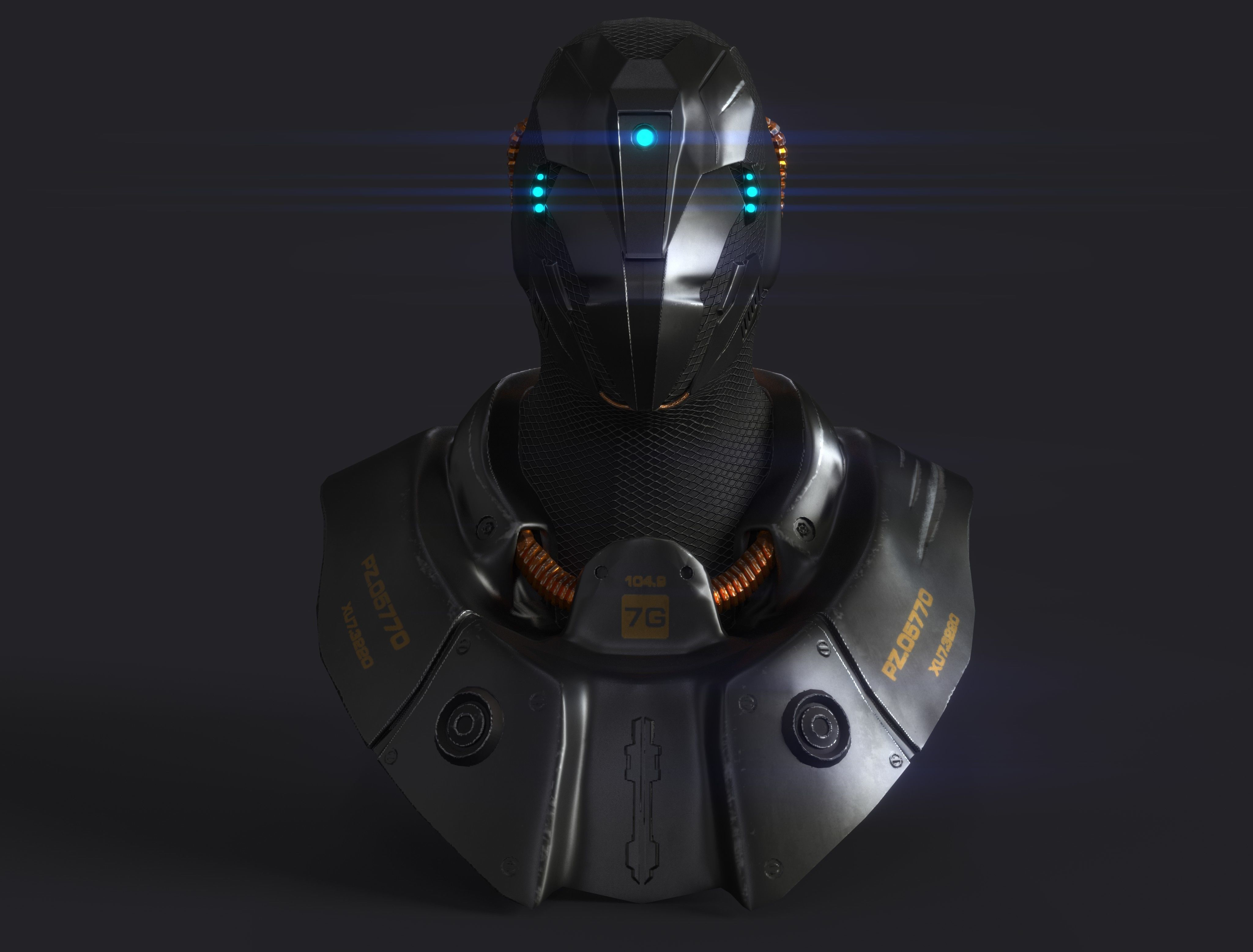 Armor futuristic robot head Low-poly 3D model_2