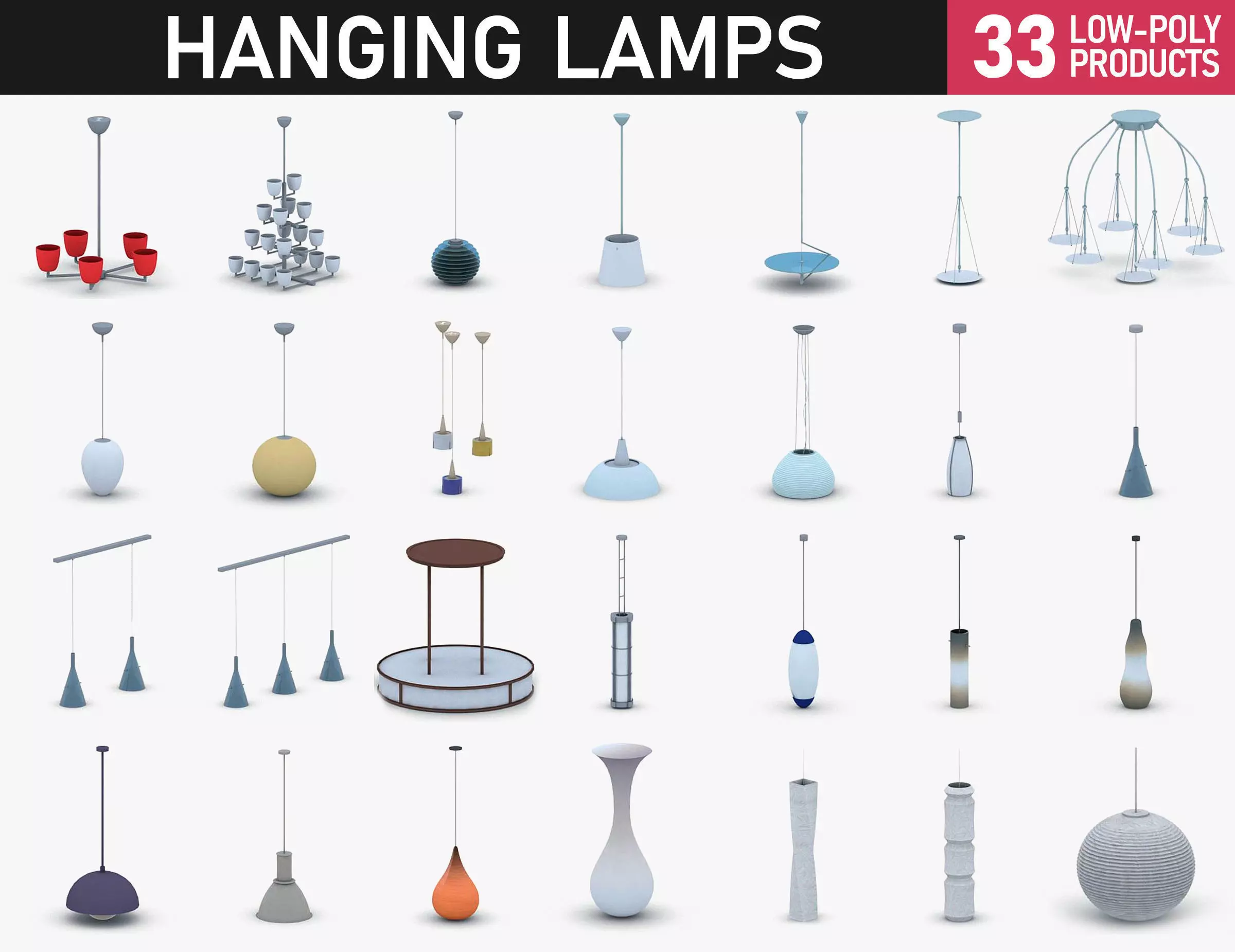 Interior Light Vol 2 - Hanging Lamp Low-poly 3D model_0