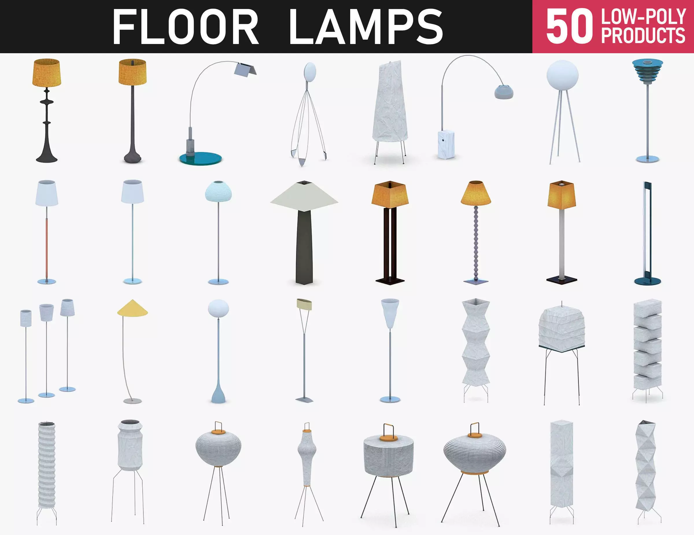 Interior Light Vol 3 - Floor Lamp Low-poly 3D model_0