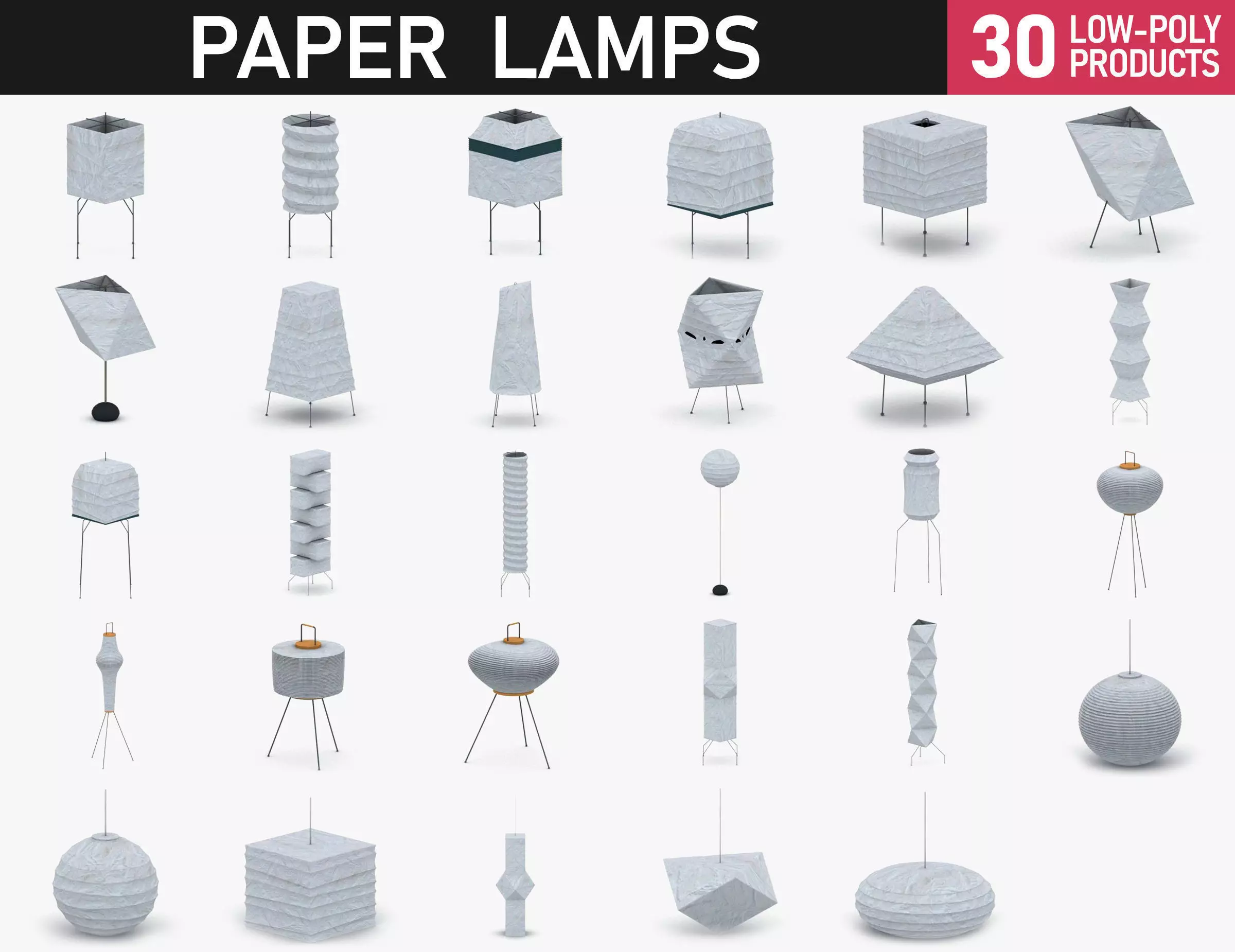 Interior Light Vol 5 - Paper Lamp Low-poly 3D model_0