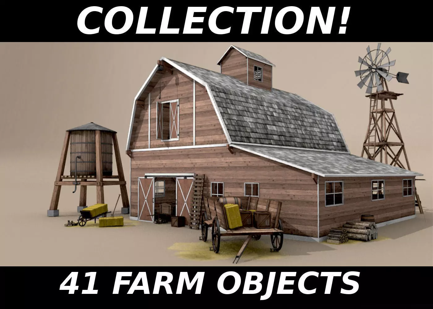 Farm Assets Low-poly 3D model_0