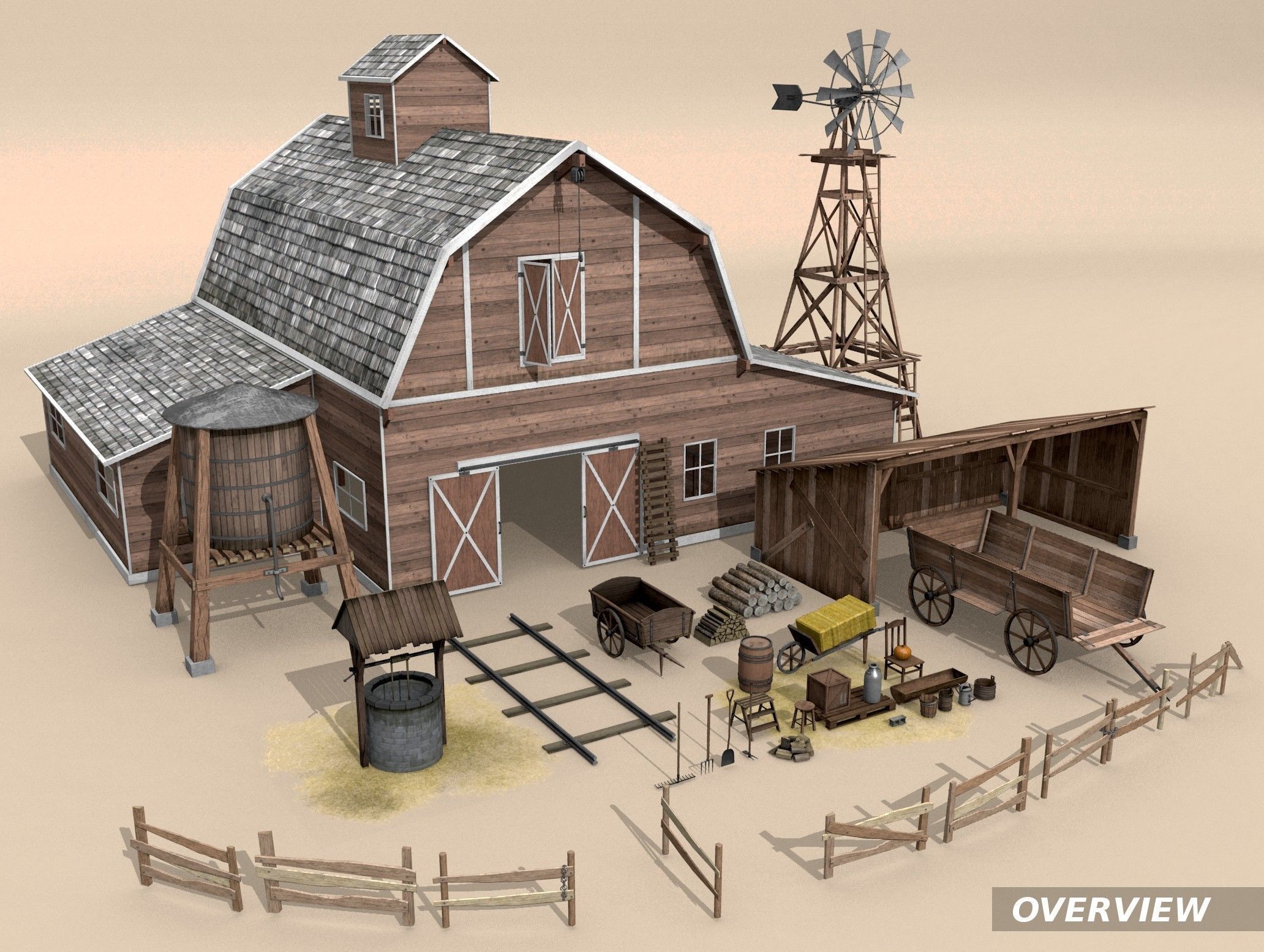 Farm Assets Low-poly 3D model_1