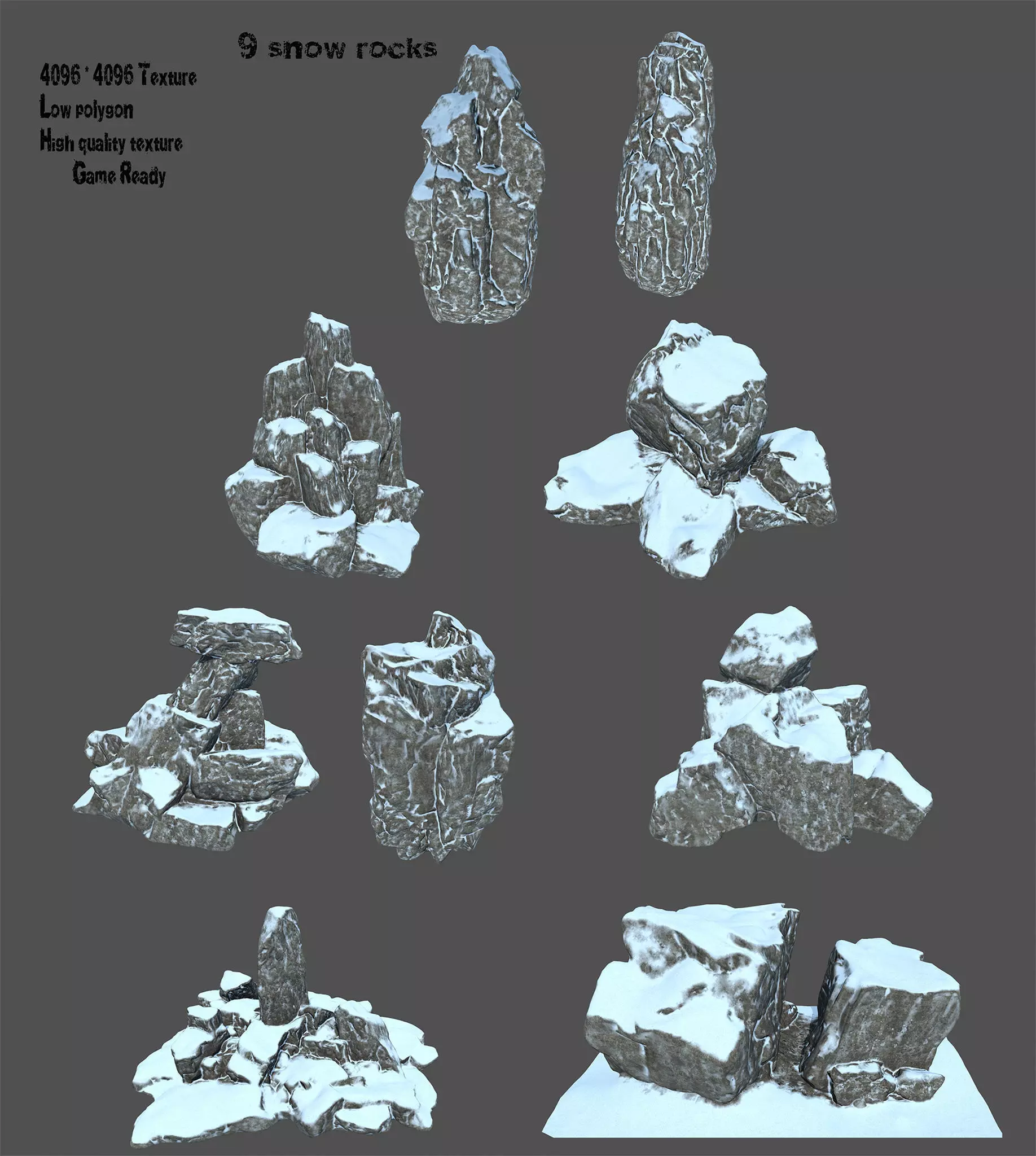 Snow Rocks Model 3D model snow rocks VR / AR / low-poly | CGTrader