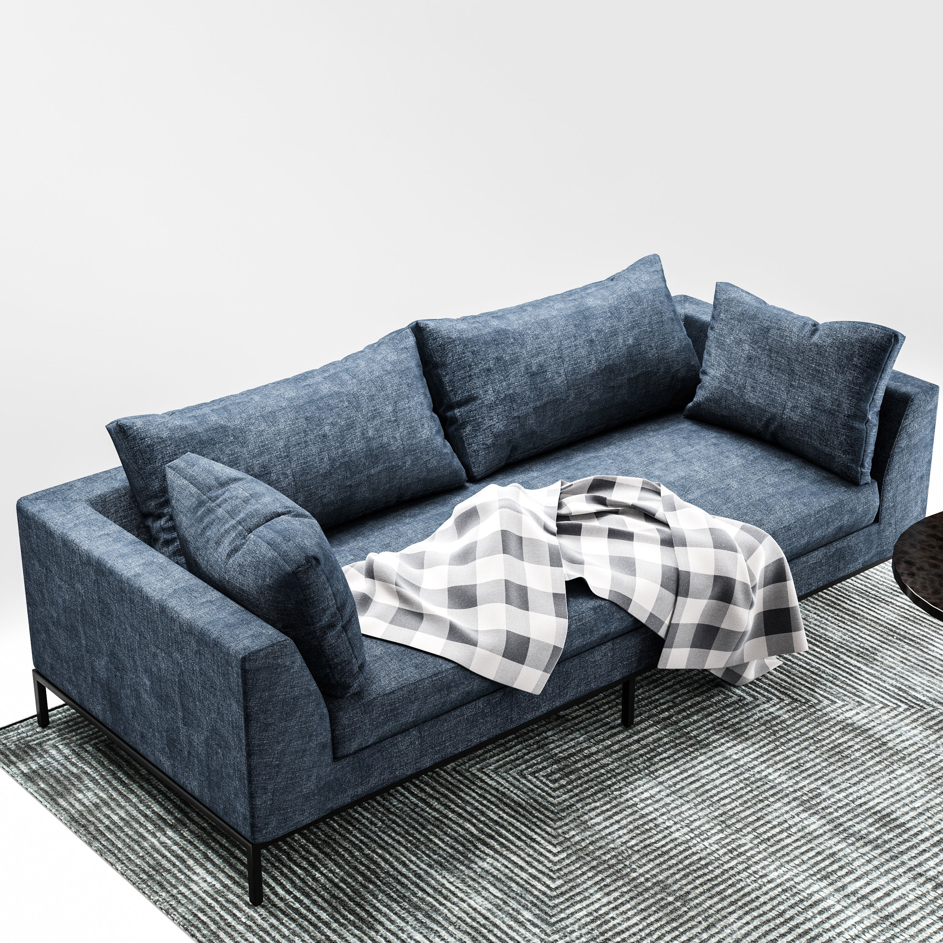 Ambient sofa with plaid blanket and coffee table 3D model_1