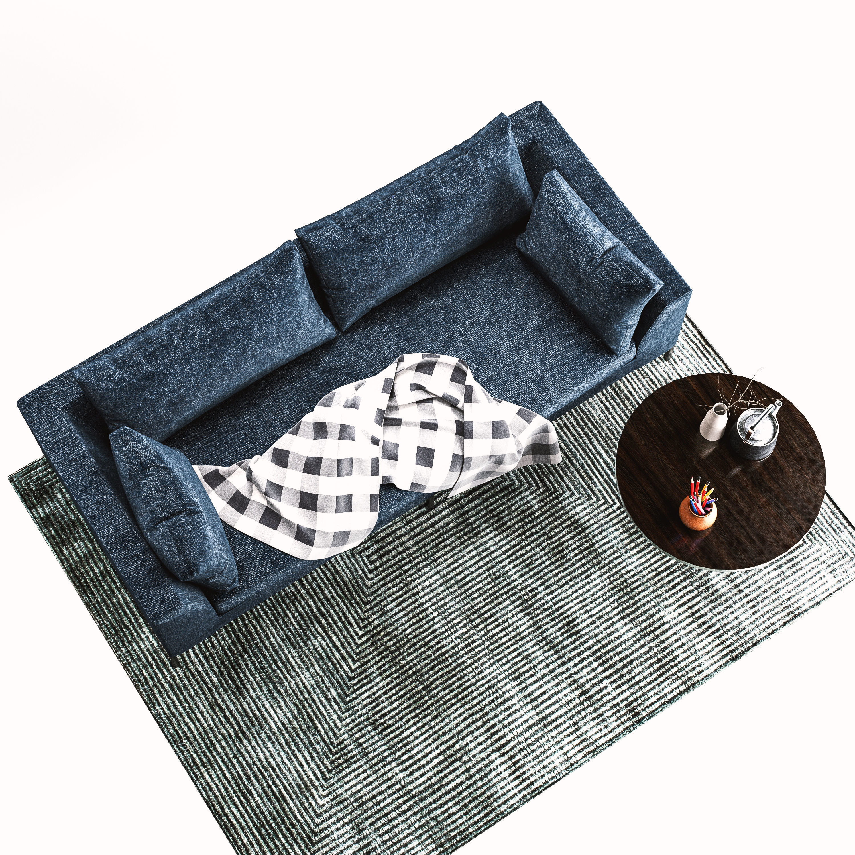 Ambient sofa with plaid blanket and coffee table 3D model_3