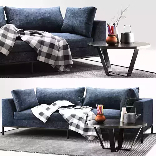 Ambient sofa with plaid blanket and coffee table 3D model