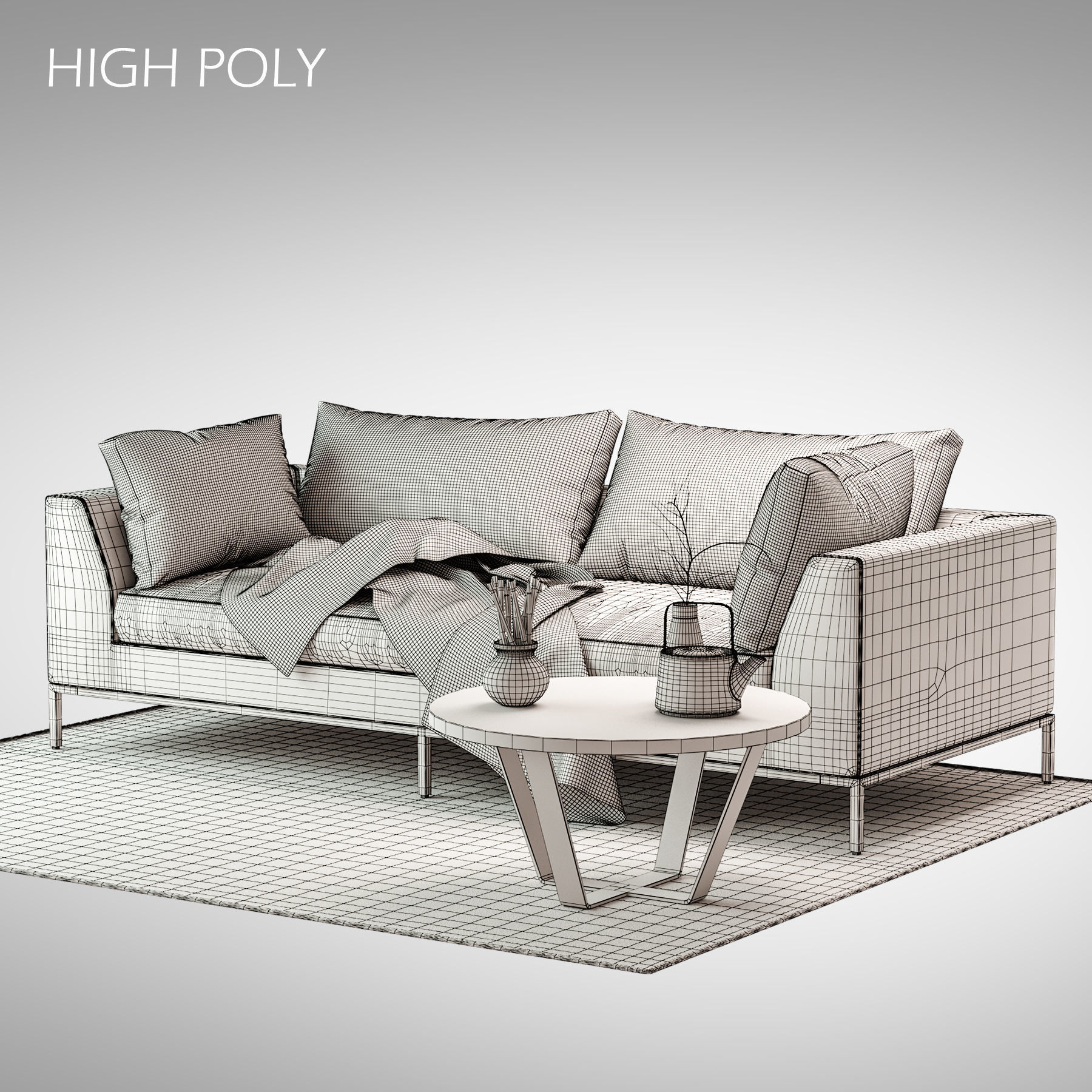Ambient sofa with plaid blanket and coffee table 3D model_7