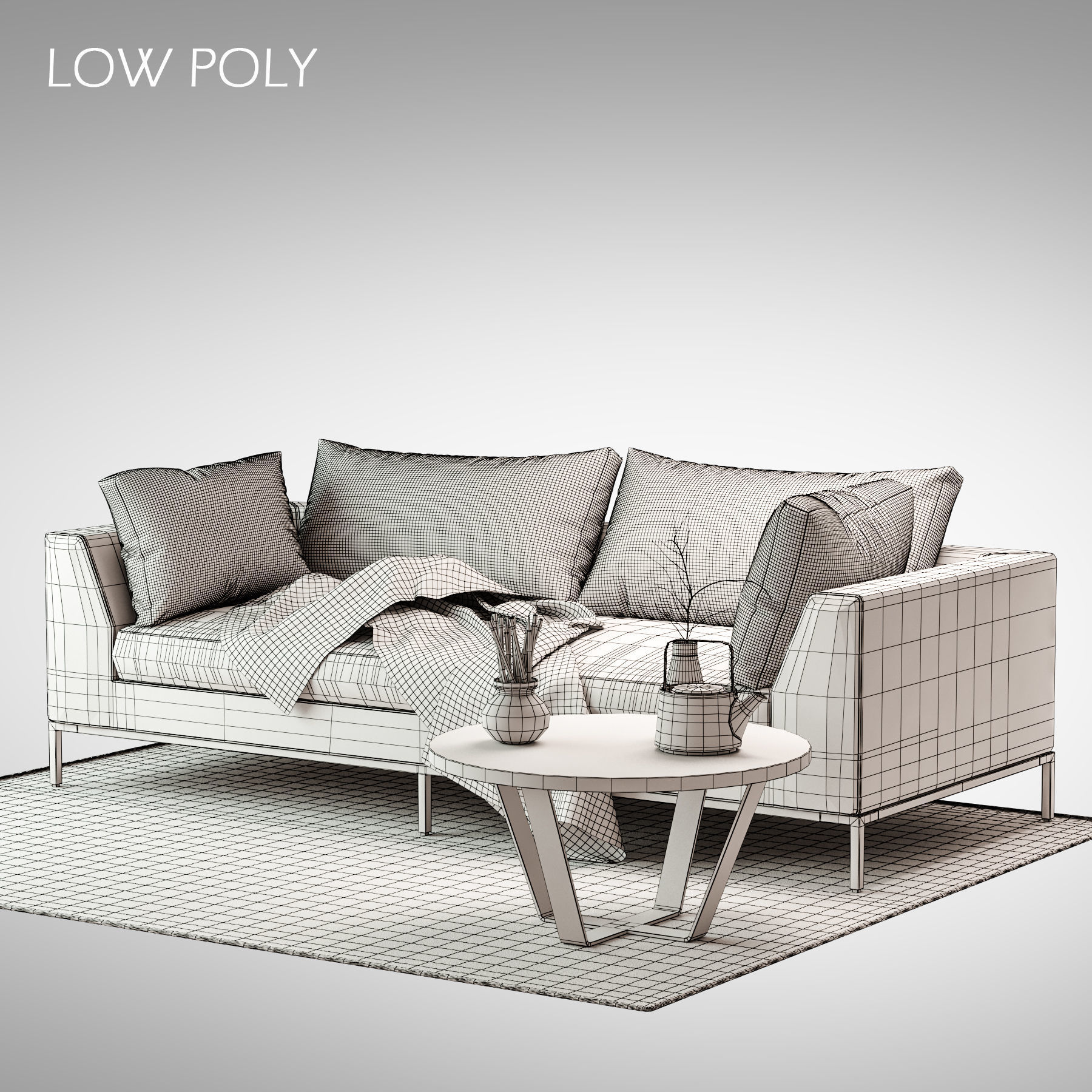 Ambient sofa with plaid blanket and coffee table 3D model_8