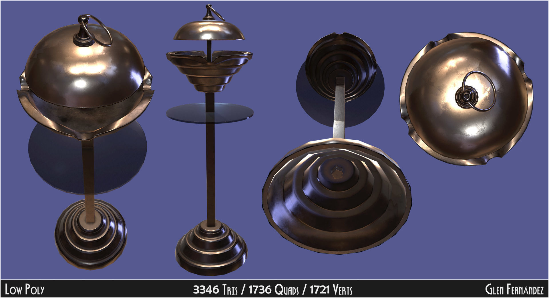Retro futuristic 70s pedestal ashtray Low-poly 3D model_1