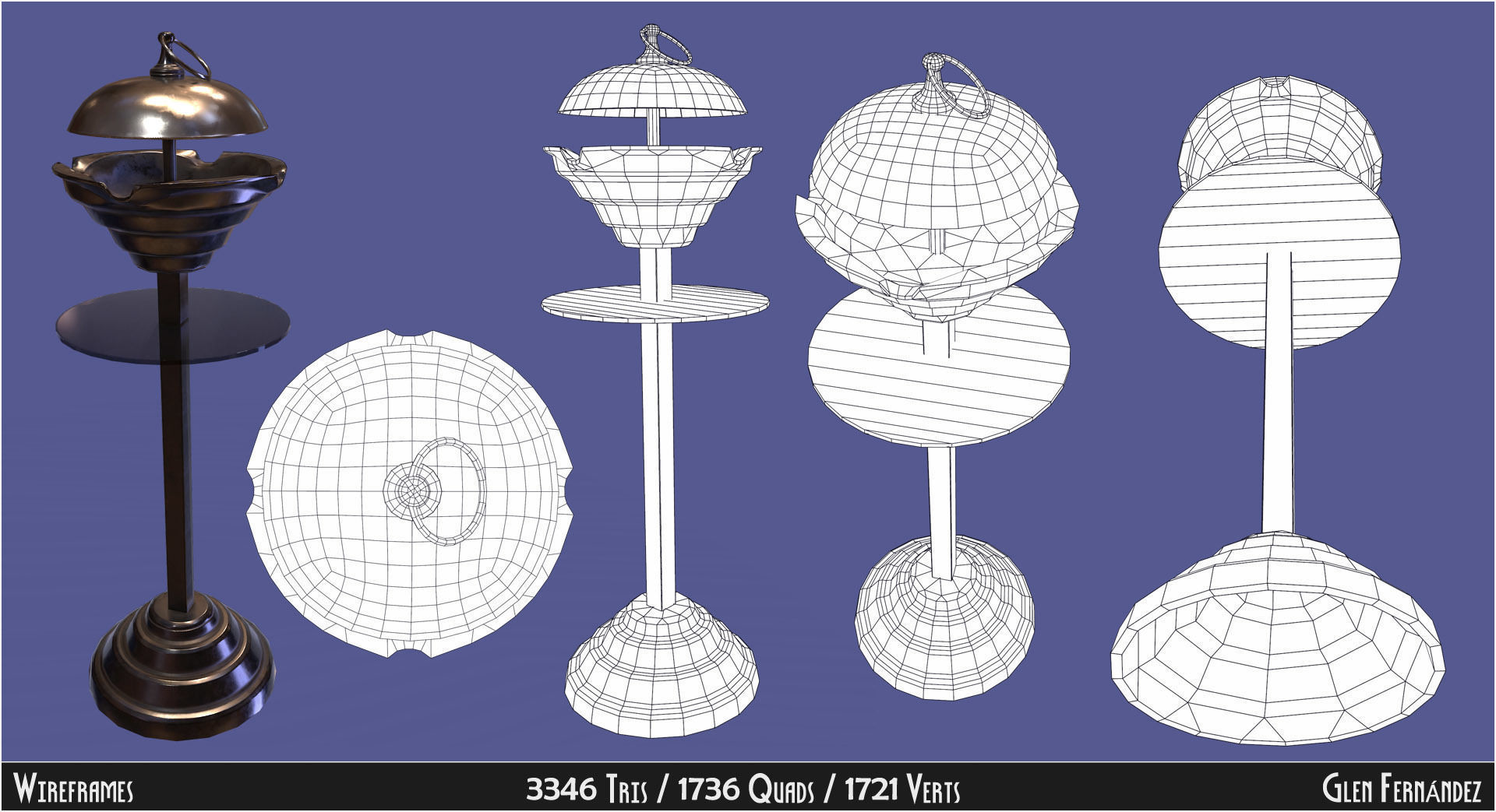 Retro futuristic 70s pedestal ashtray Low-poly 3D model_2