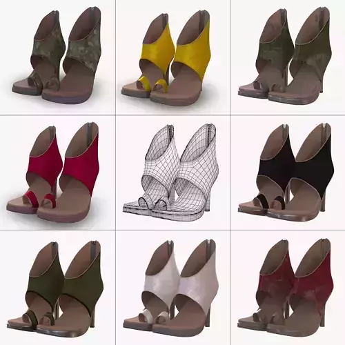 Summer boots high heals with different materials 3D model