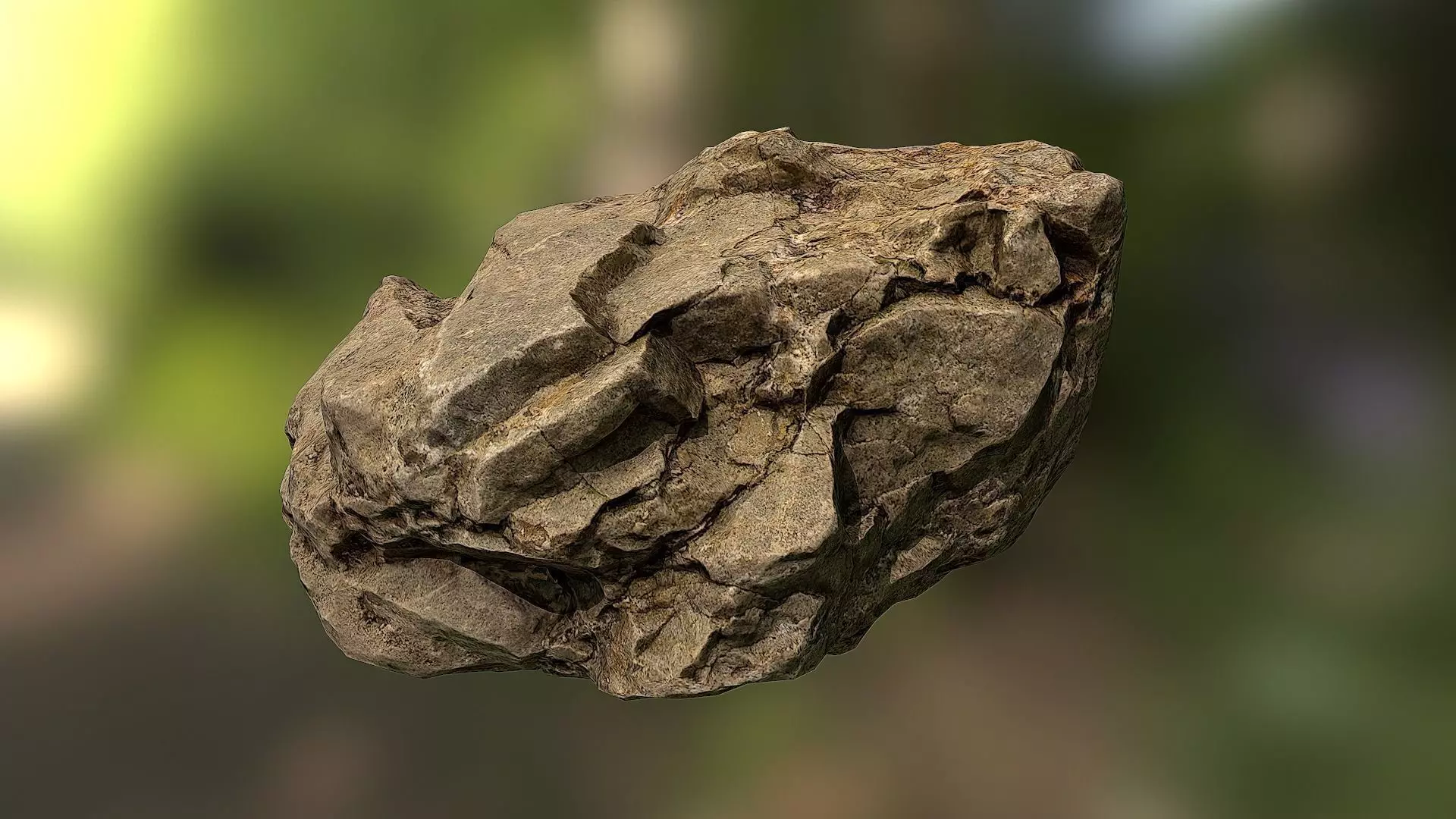Rock low poly 3D model in forest Low-poly 3D model