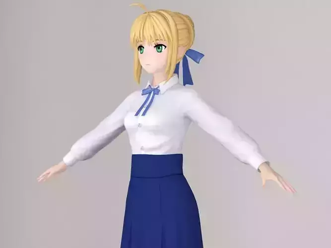 T pose nonrigged model of Saber anime girl 3D model