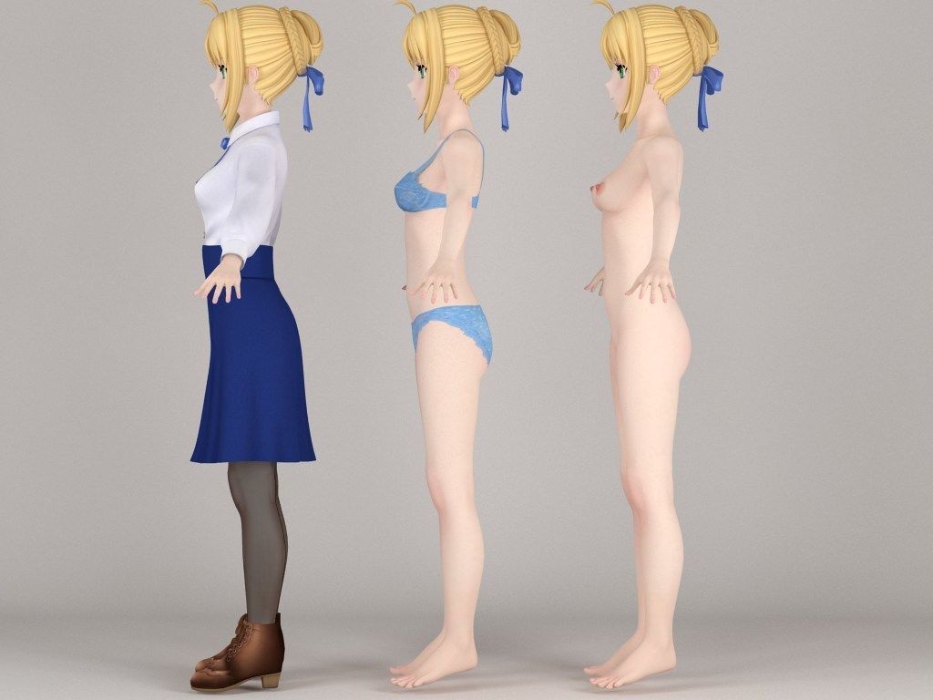 T pose nonrigged model of Saber anime girl 3D model_4