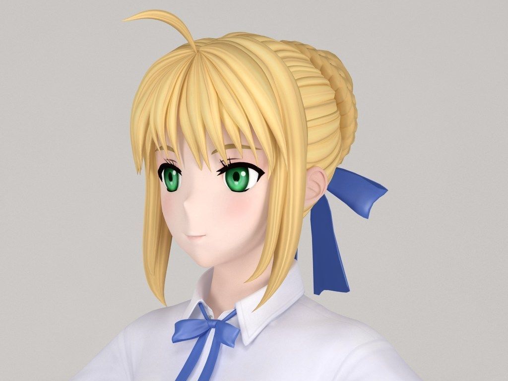T pose nonrigged model of Saber anime girl 3D model_2