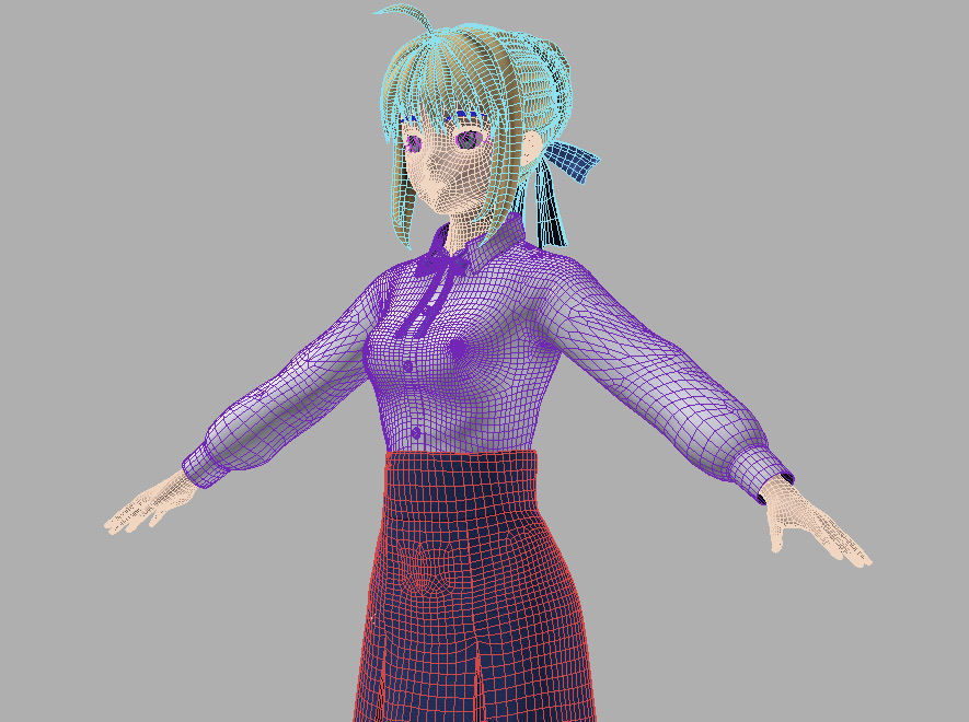 T pose rigged model of Saber anime girl 3D model_9