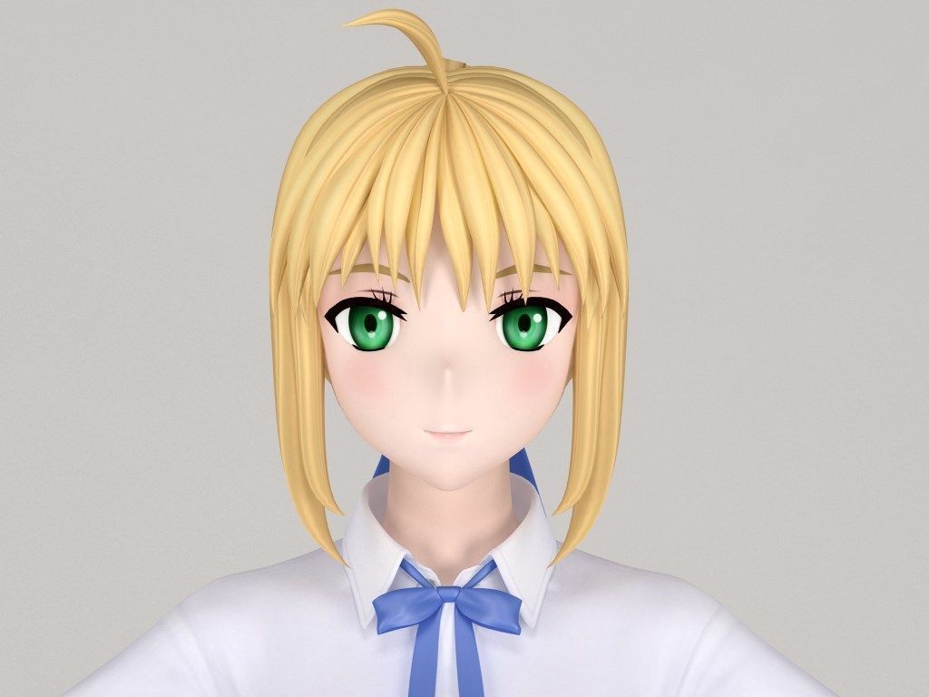 T pose rigged model of Saber anime girl 3D model_2