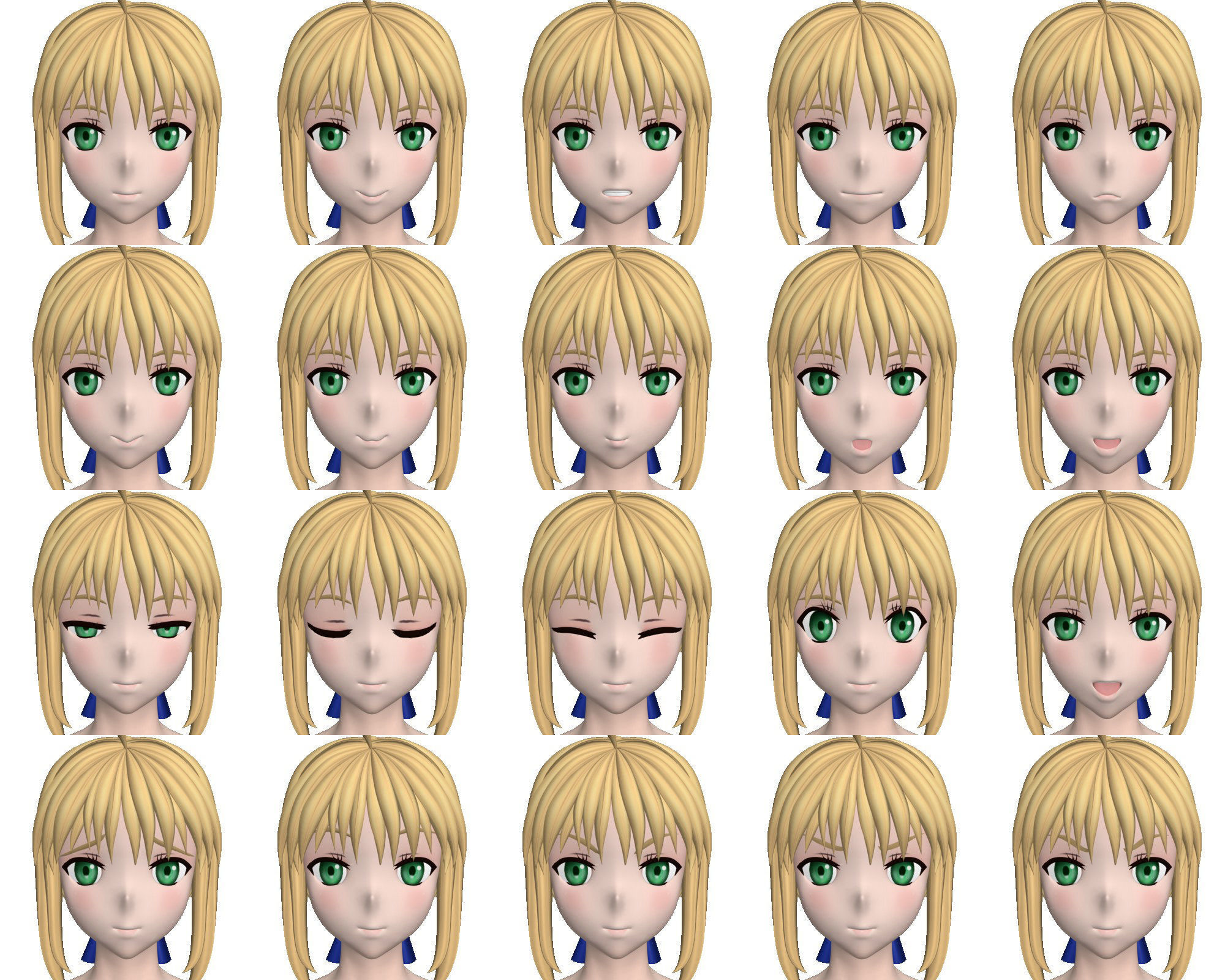 T pose rigged model of Saber anime girl 3D model_4
