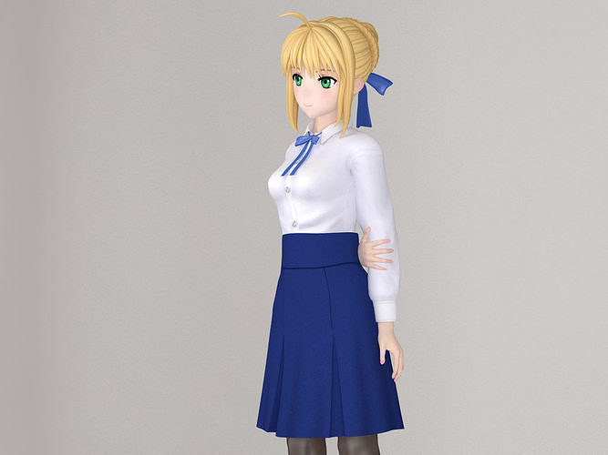 Saber anime girl pose 01 3D model