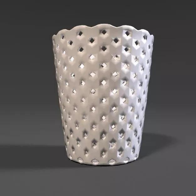 PBR Curved Lattice Wastebasket 3D model_0