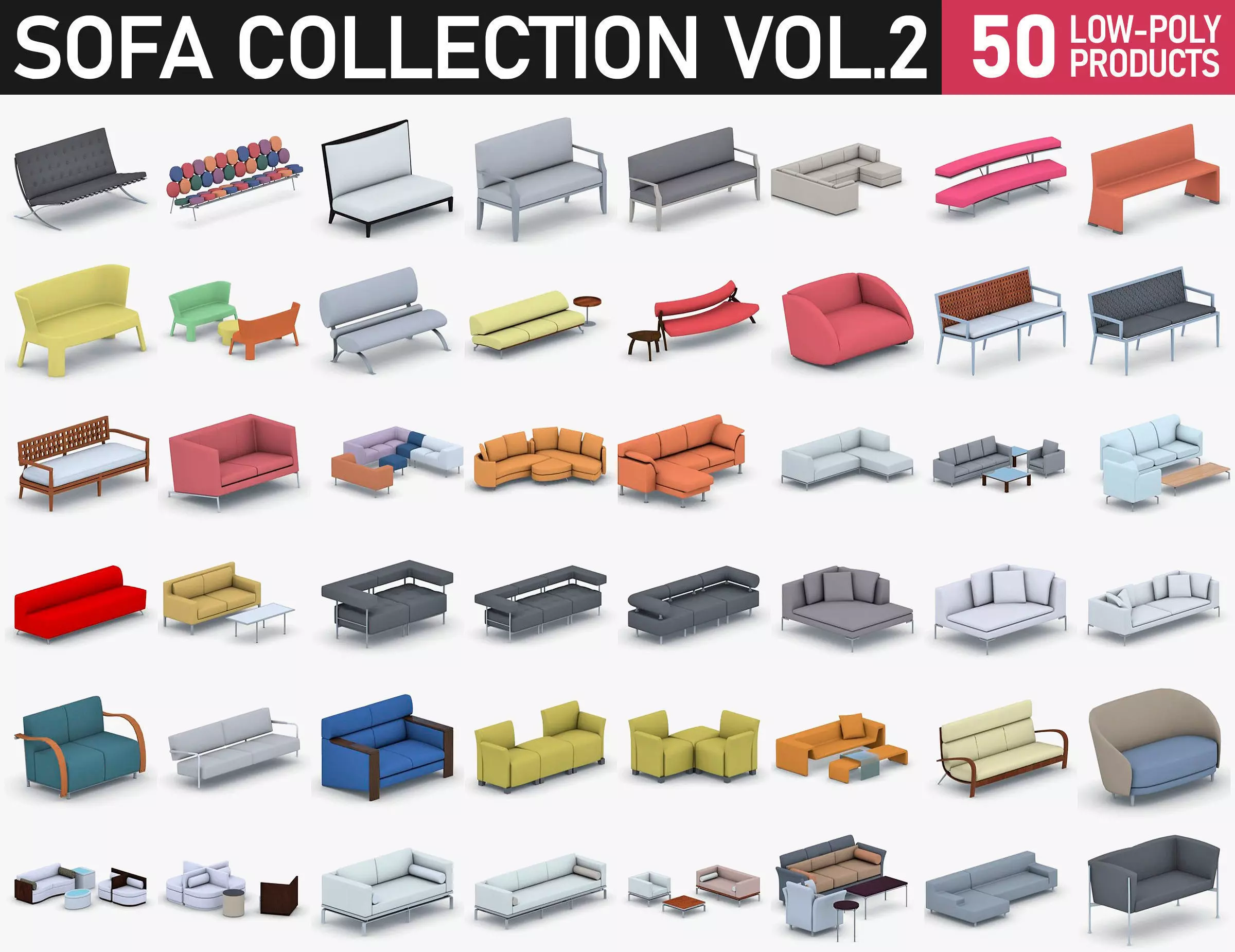 Sofas Collection Vol 2 Low-poly 3D model_0